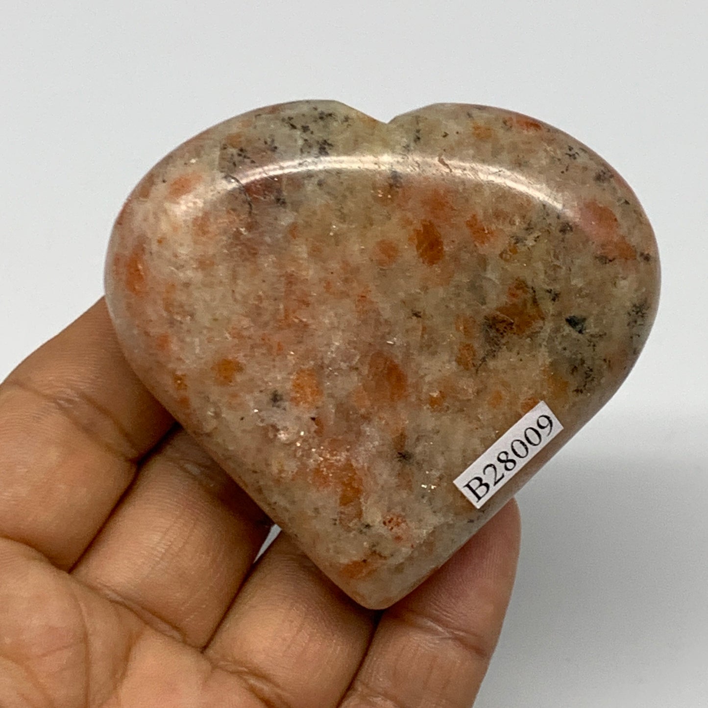 147.4g,2.4"x2.7"x0.9", Sunstone Heart Polished Healing Crystal @India, B28009