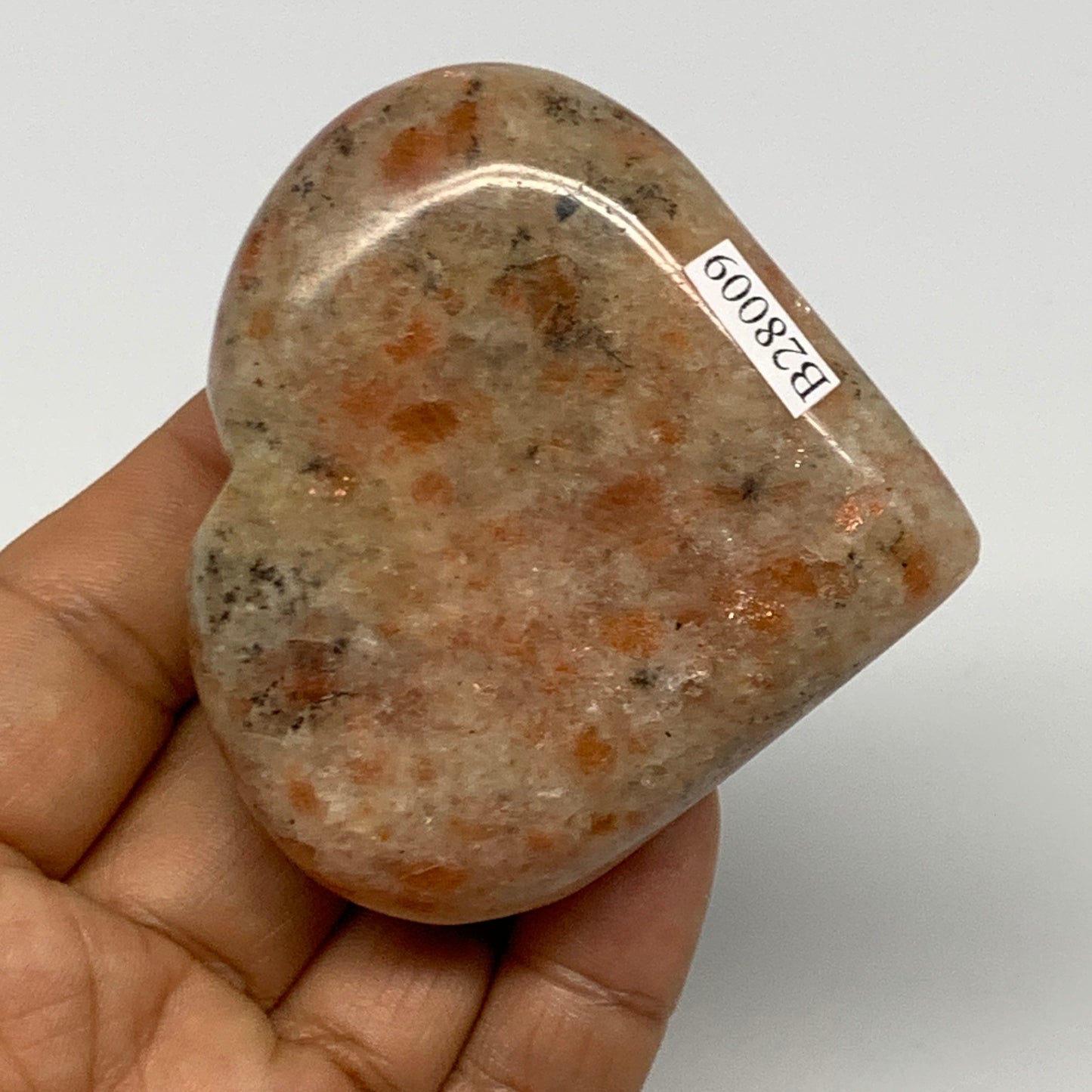 147.4g,2.4"x2.7"x0.9", Sunstone Heart Polished Healing Crystal @India, B28009