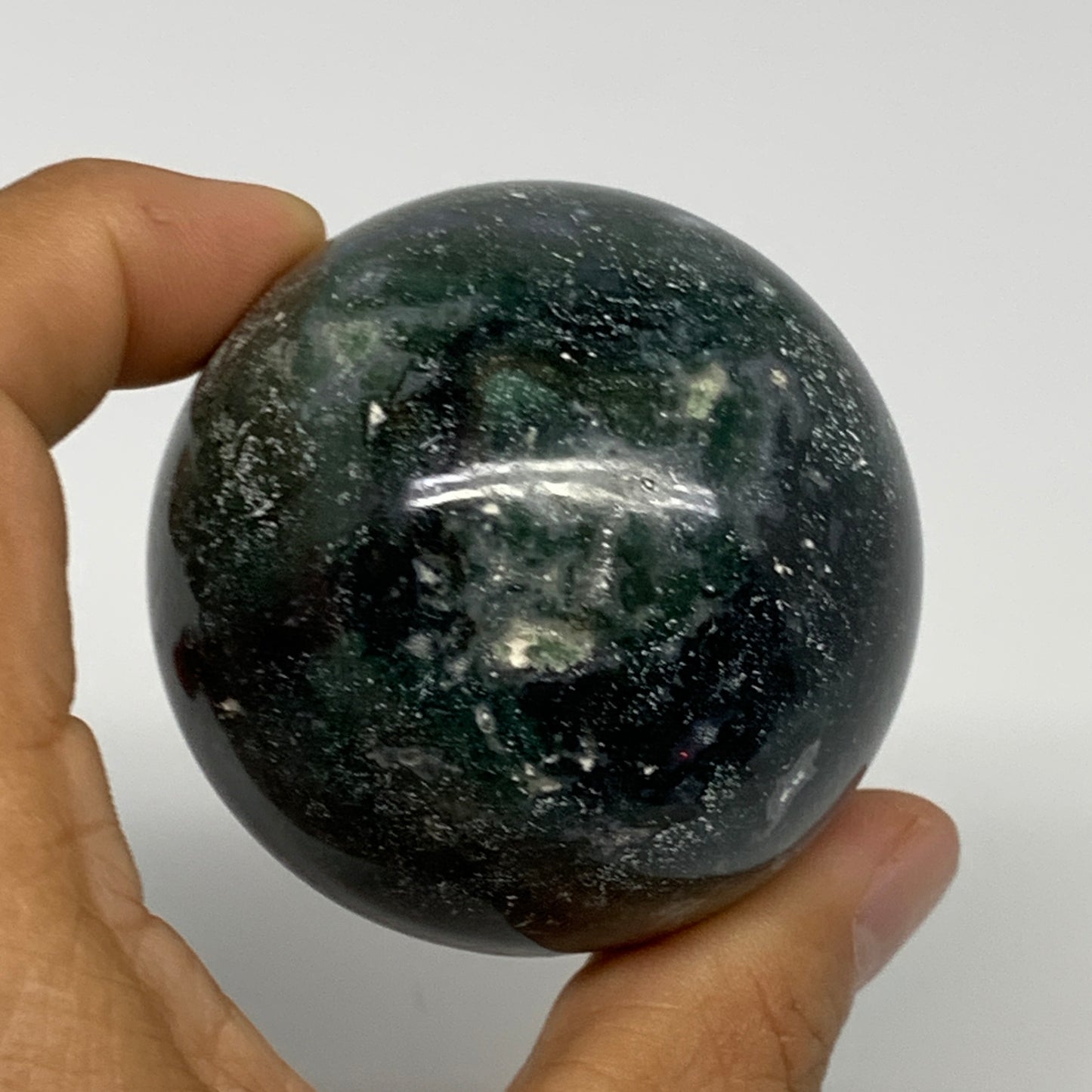 218.8g,2.2"(55mm), Natural Moss Agate Sphere Ball Gemstone @India,B29416