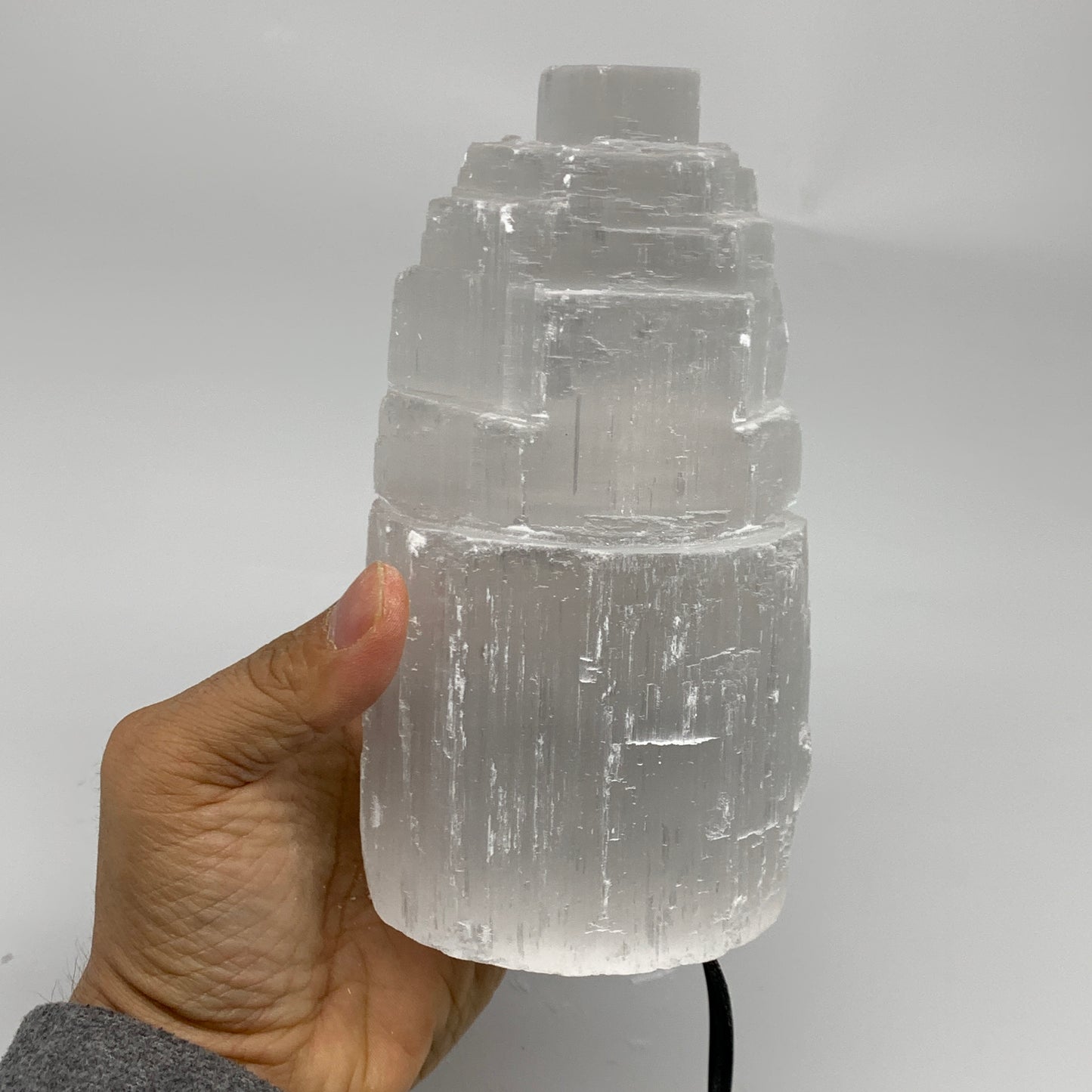 2.3 lbs, 6"x3.1", Raw Rough Selenite (Satin Spar) Lamp Tower, 6ft Chord, B35895