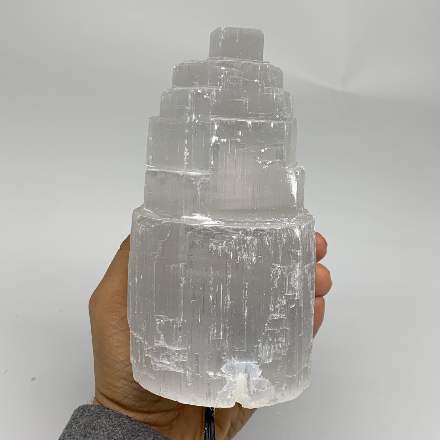 2.3 lbs, 6"x3.1", Raw Rough Selenite (Satin Spar) Lamp Tower, 6ft Chord, B35895