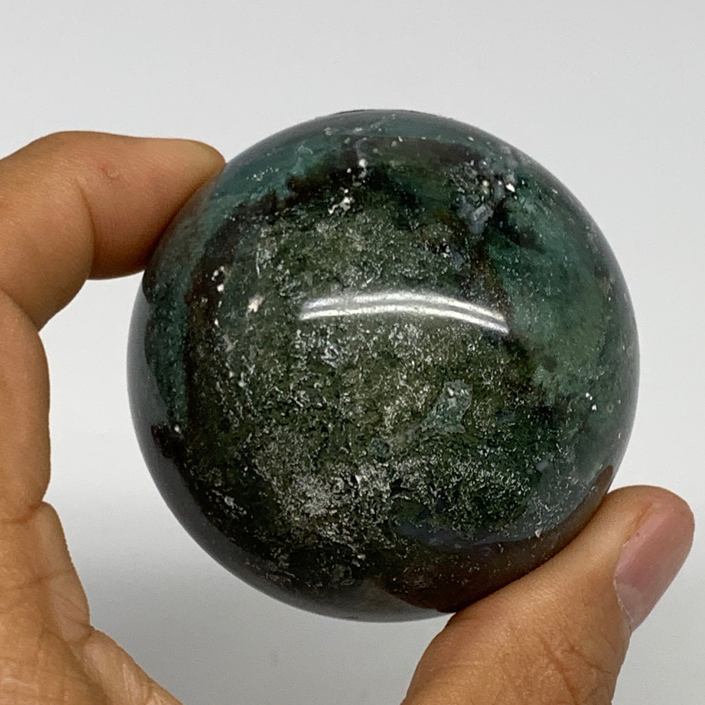 218.8g,2.2"(55mm), Natural Moss Agate Sphere Ball Gemstone @India,B29416