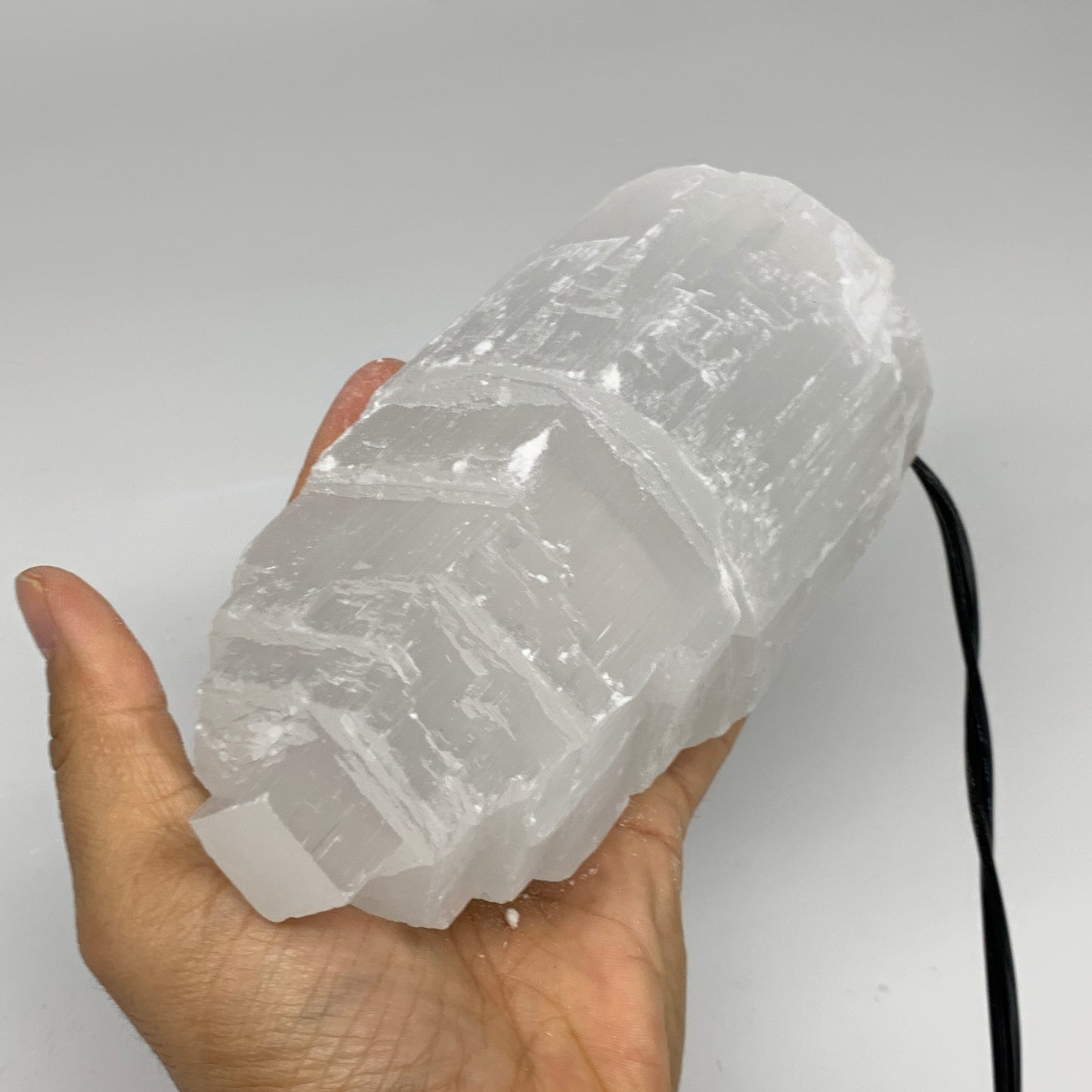 2.3 lbs, 6"x3.1", Raw Rough Selenite (Satin Spar) Lamp Tower, 6ft Chord, B35895