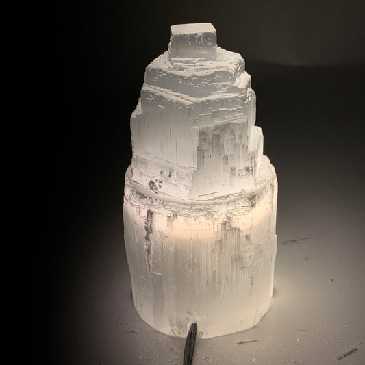 2 lbs, 6"x3.1", Raw Rough Selenite (Satin Spar) Lamp Tower, 6ft Chord, B35896