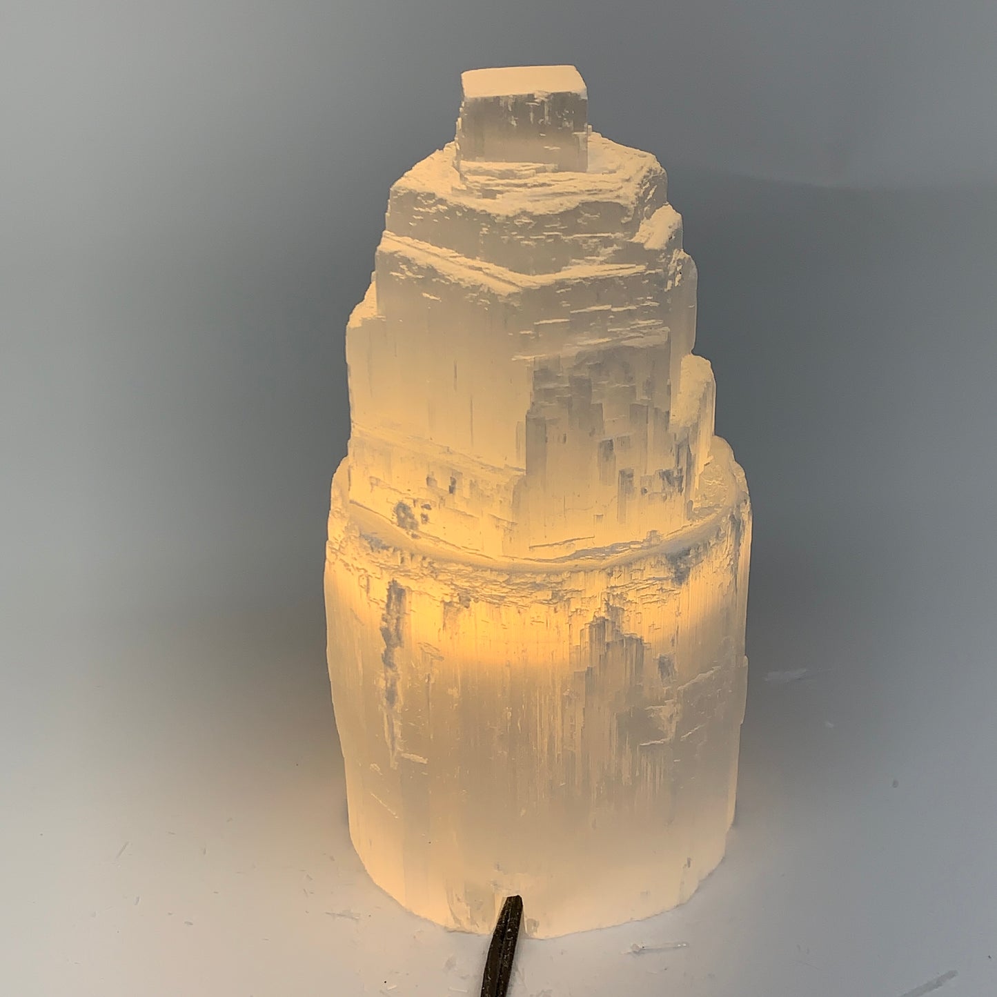 2 lbs, 6"x3.1", Raw Rough Selenite (Satin Spar) Lamp Tower, 6ft Chord, B35896