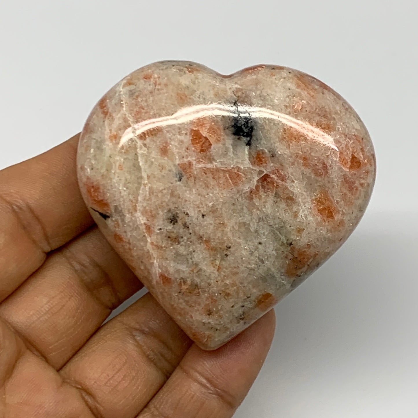 111.7g,2.2"x2.3"x0.9", Sunstone Heart Polished Healing Crystal @India, B28010