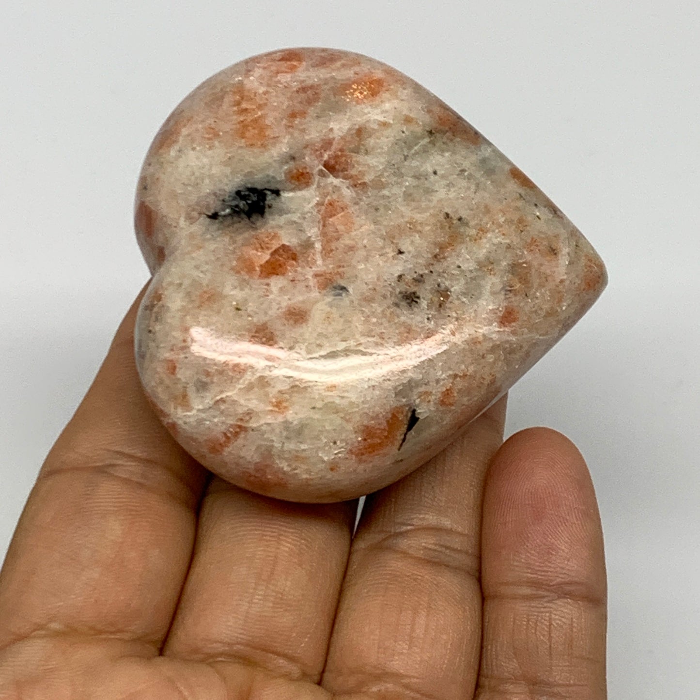 111.7g,2.2"x2.3"x0.9", Sunstone Heart Polished Healing Crystal @India, B28010