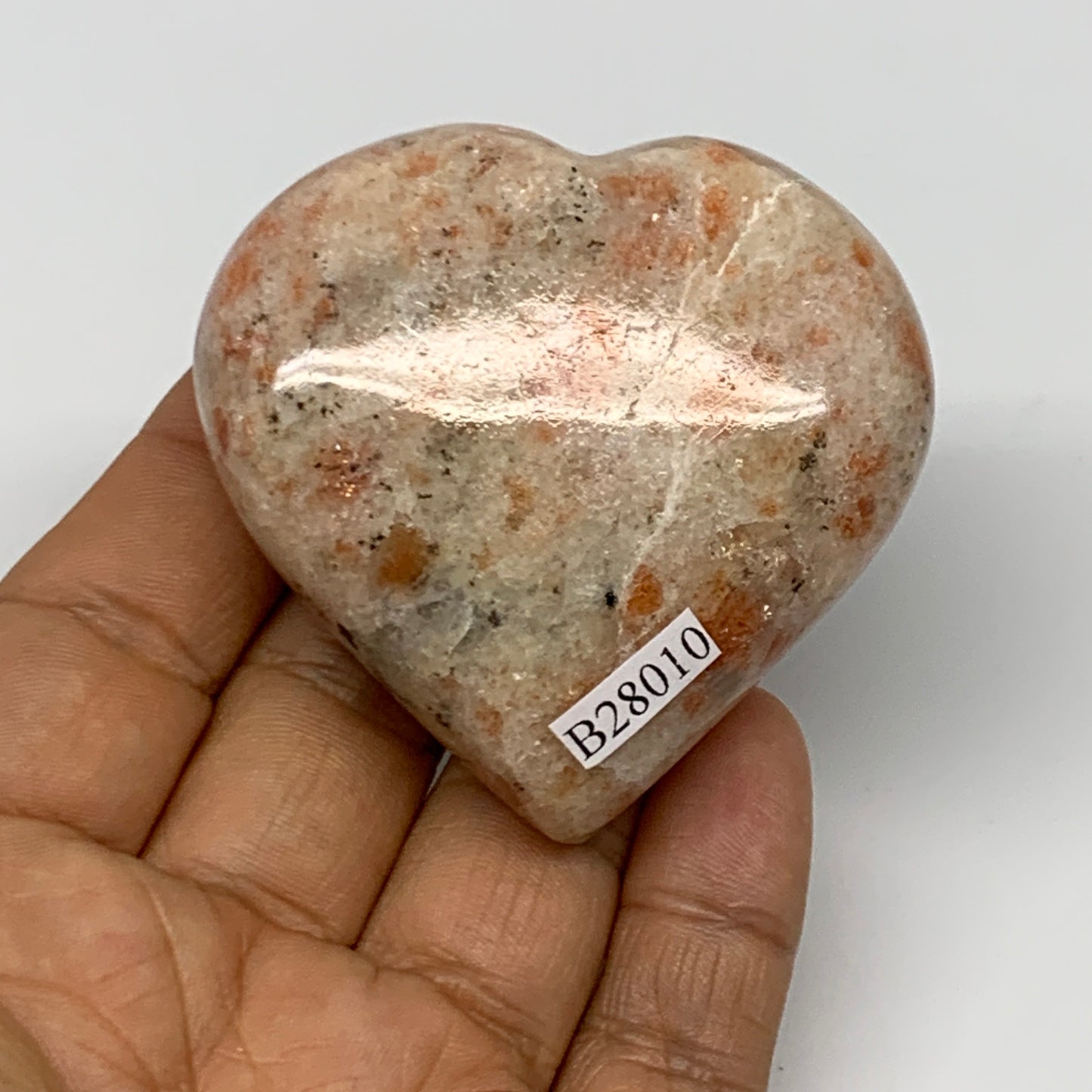 111.7g,2.2"x2.3"x0.9", Sunstone Heart Polished Healing Crystal @India, B28010