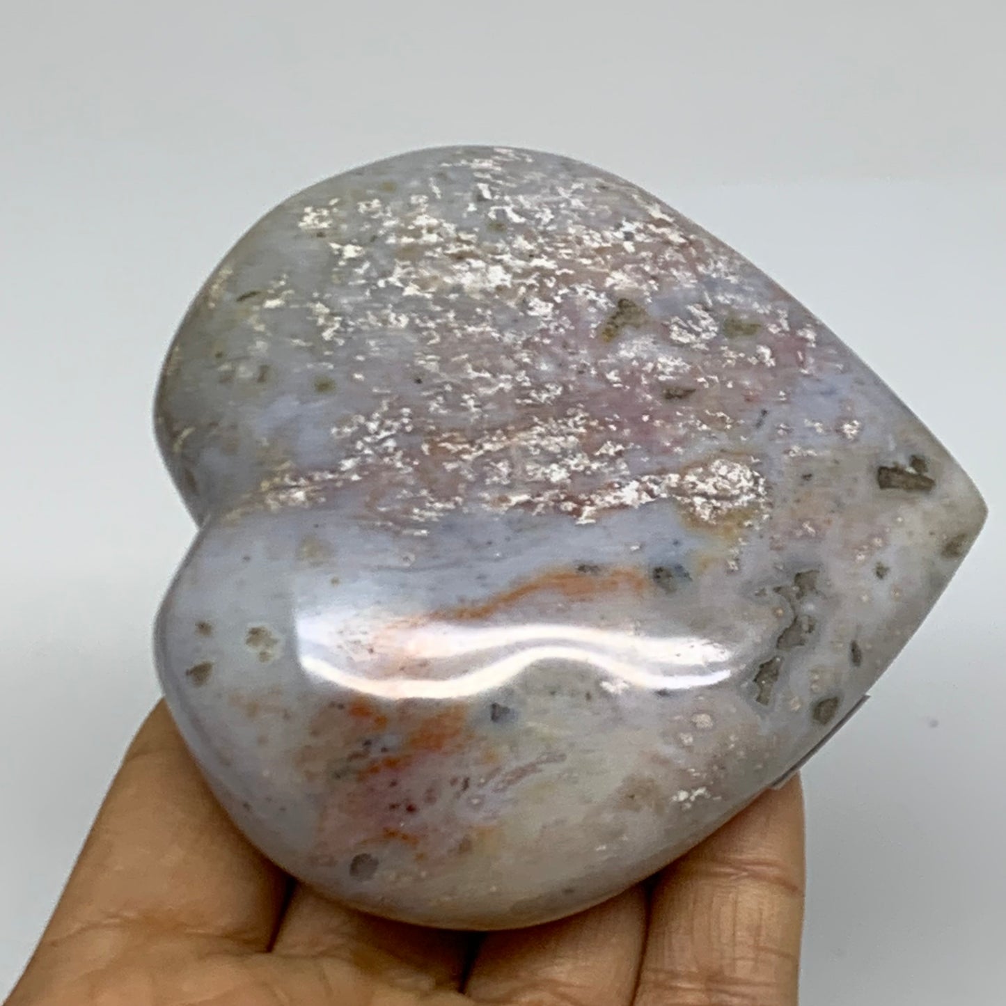 0.63 lbs, 3.3"x3.4"x1.3" Ocean Jasper Heart Polished Healing Crystal, B38343