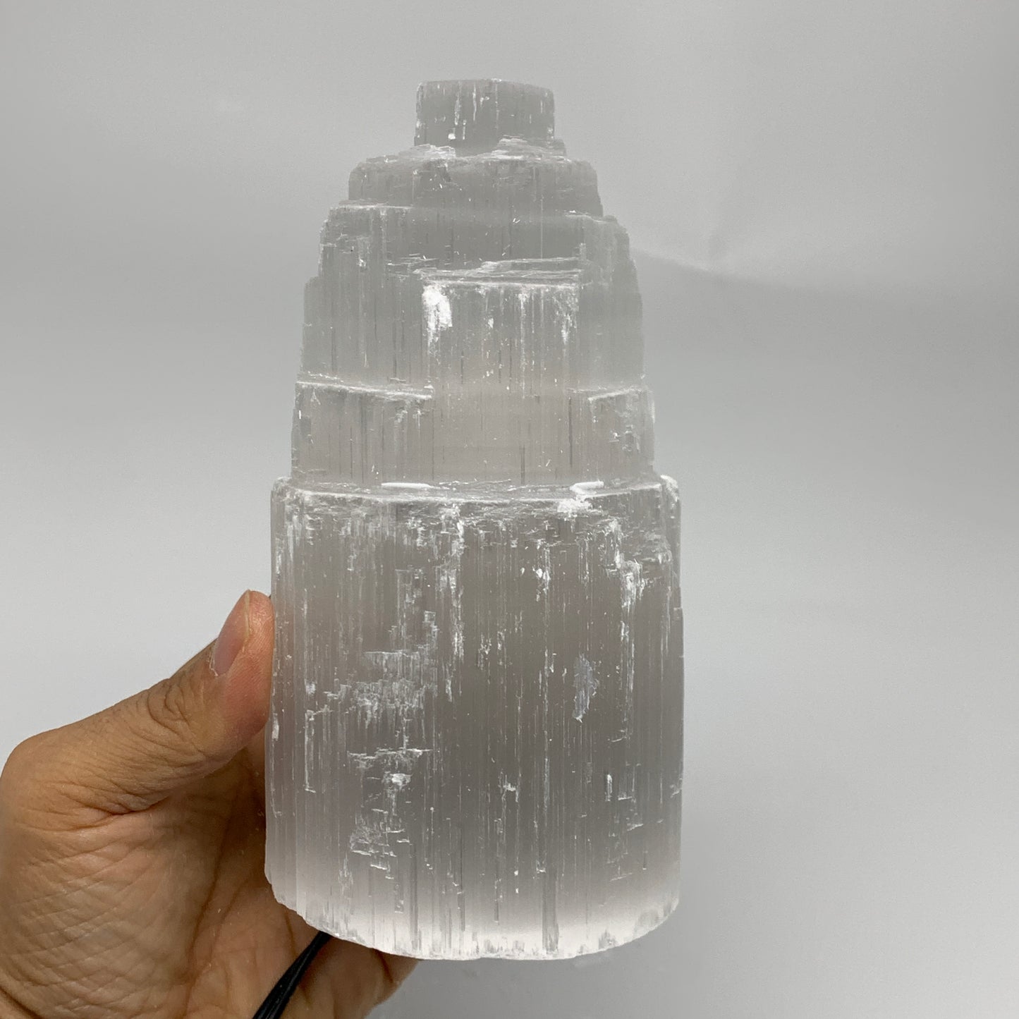 2 lbs, 6"x3.1", Raw Rough Selenite (Satin Spar) Lamp Tower, 6ft Chord, B35896