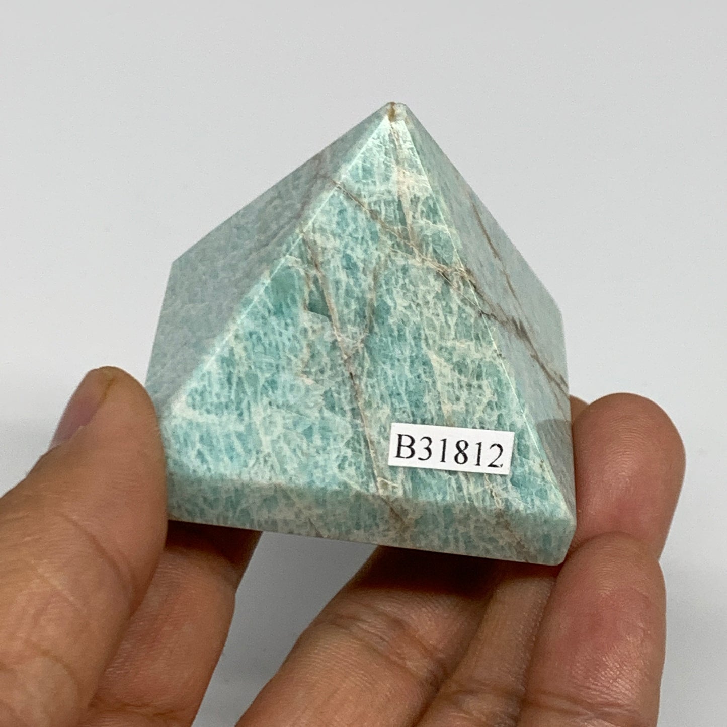 128.5g, 1.7"x2"x2", Amazonite Pyramid Gemstone, Decorative Stone, B31812