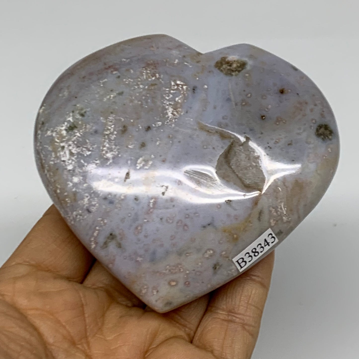 0.63 lbs, 3.3"x3.4"x1.3" Ocean Jasper Heart Polished Healing Crystal, B38343