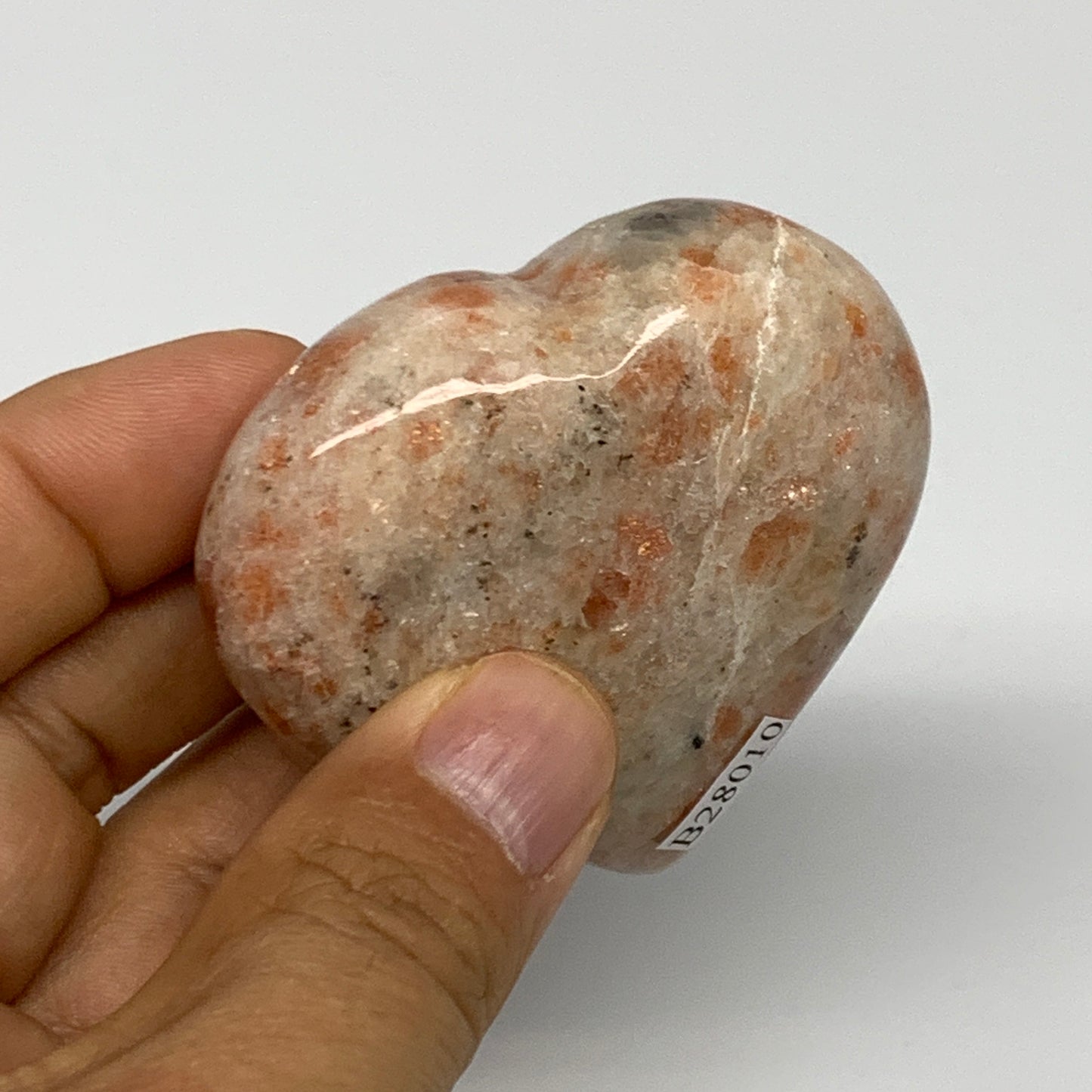 111.7g,2.2"x2.3"x0.9", Sunstone Heart Polished Healing Crystal @India, B28010