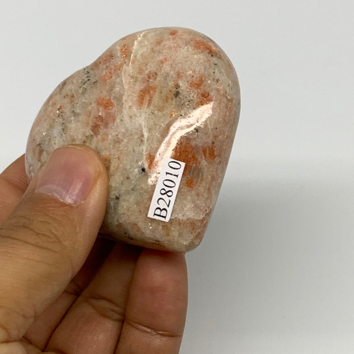 111.7g,2.2"x2.3"x0.9", Sunstone Heart Polished Healing Crystal @India, B28010