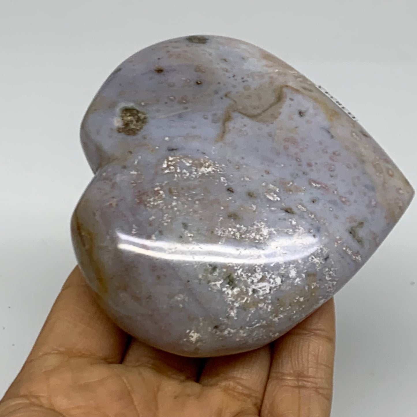 0.63 lbs, 3.3"x3.4"x1.3" Ocean Jasper Heart Polished Healing Crystal, B38343