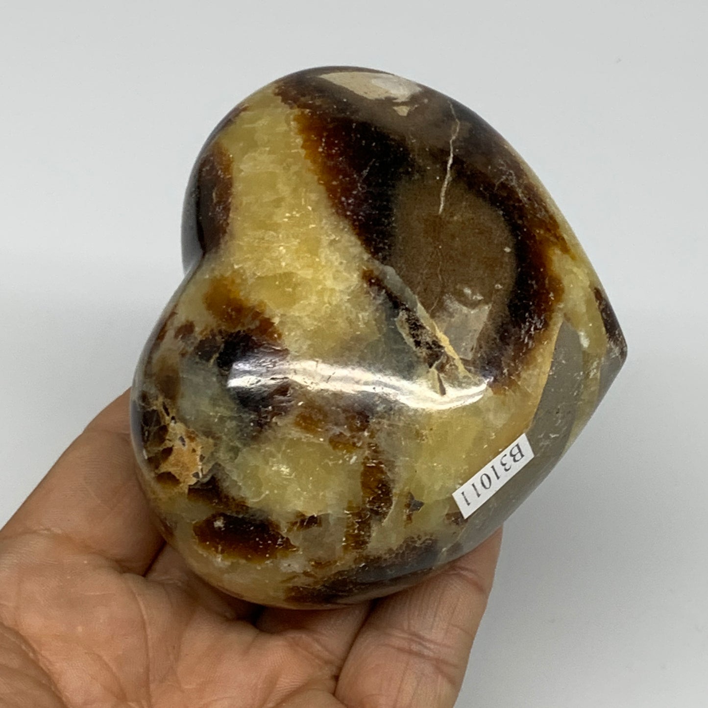 0.79 lbs, 2.7"x3.3"x1.7" Septarian Nodules Heart Polished Healing Crystal, B3101