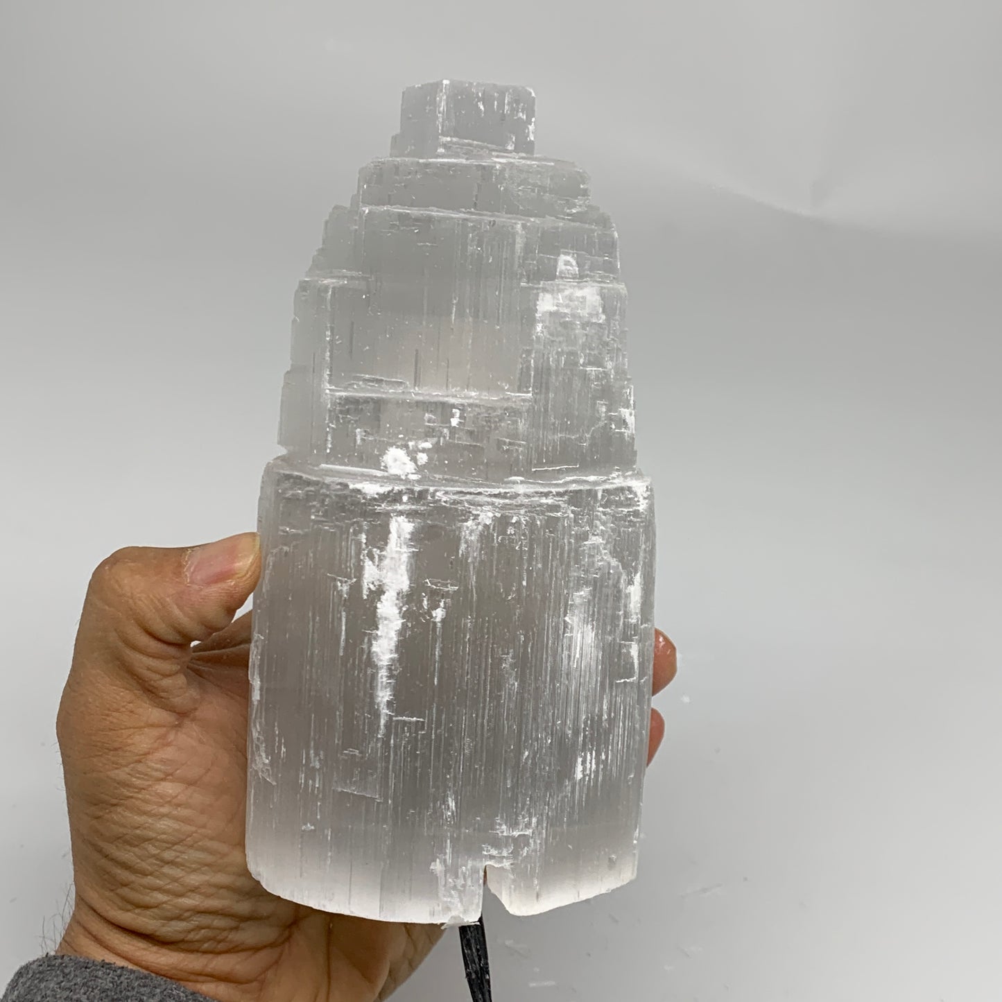 2 lbs, 6"x3.1", Raw Rough Selenite (Satin Spar) Lamp Tower, 6ft Chord, B35896