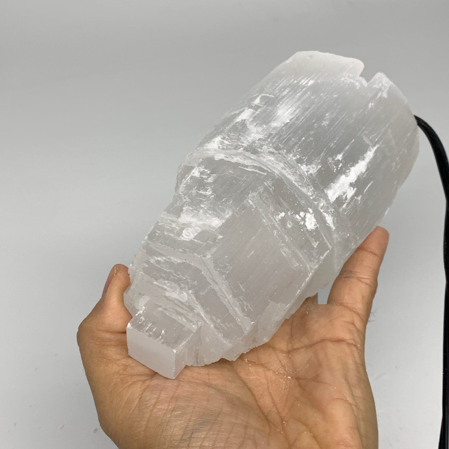 2 lbs, 6"x3.1", Raw Rough Selenite (Satin Spar) Lamp Tower, 6ft Chord, B35896