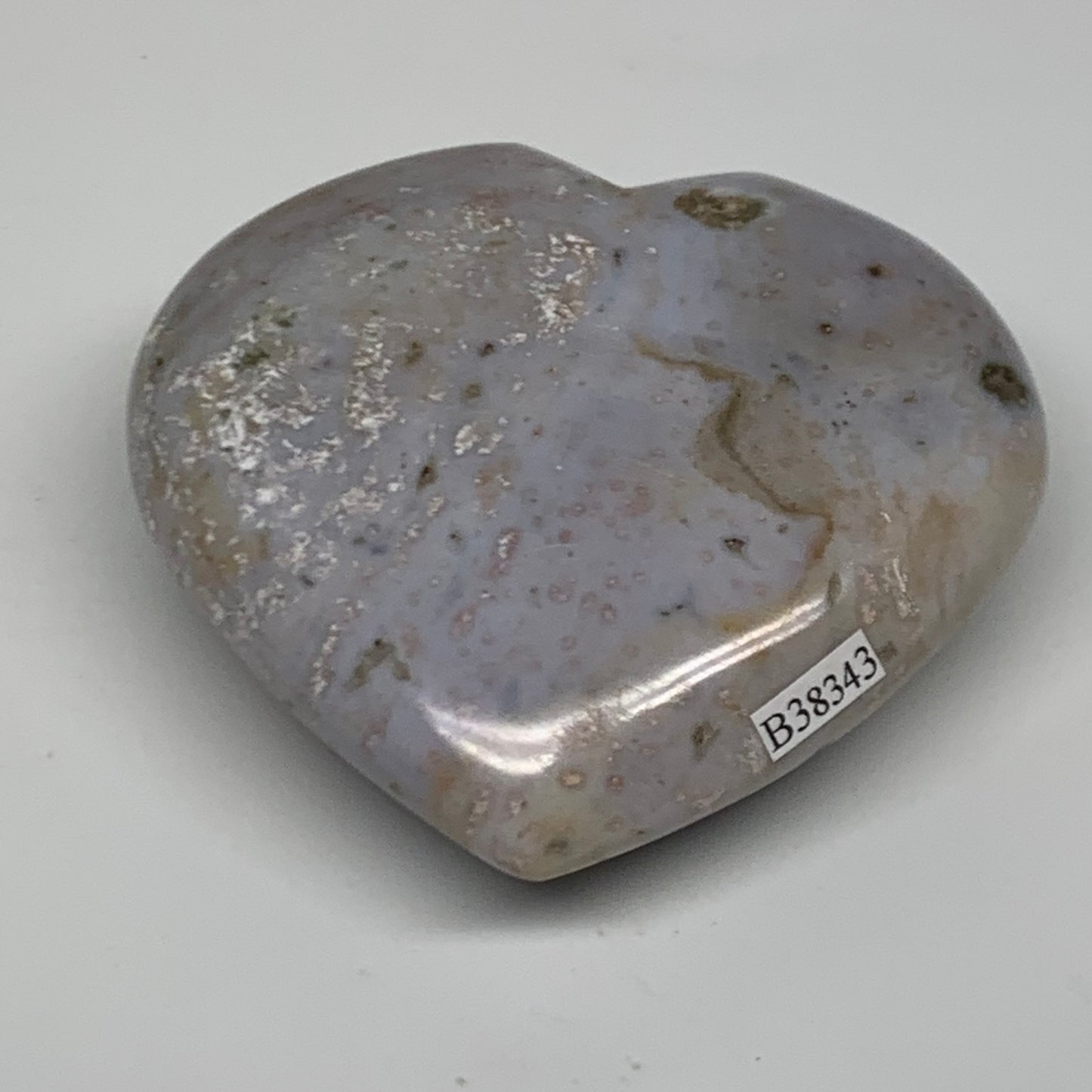 0.63 lbs, 3.3"x3.4"x1.3" Ocean Jasper Heart Polished Healing Crystal, B38343