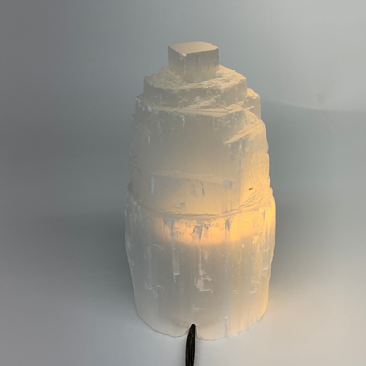 2.3 lbs, 6"x3.1", Raw Rough Selenite (Satin Spar) Lamp Tower, 6ft Chord, B35897