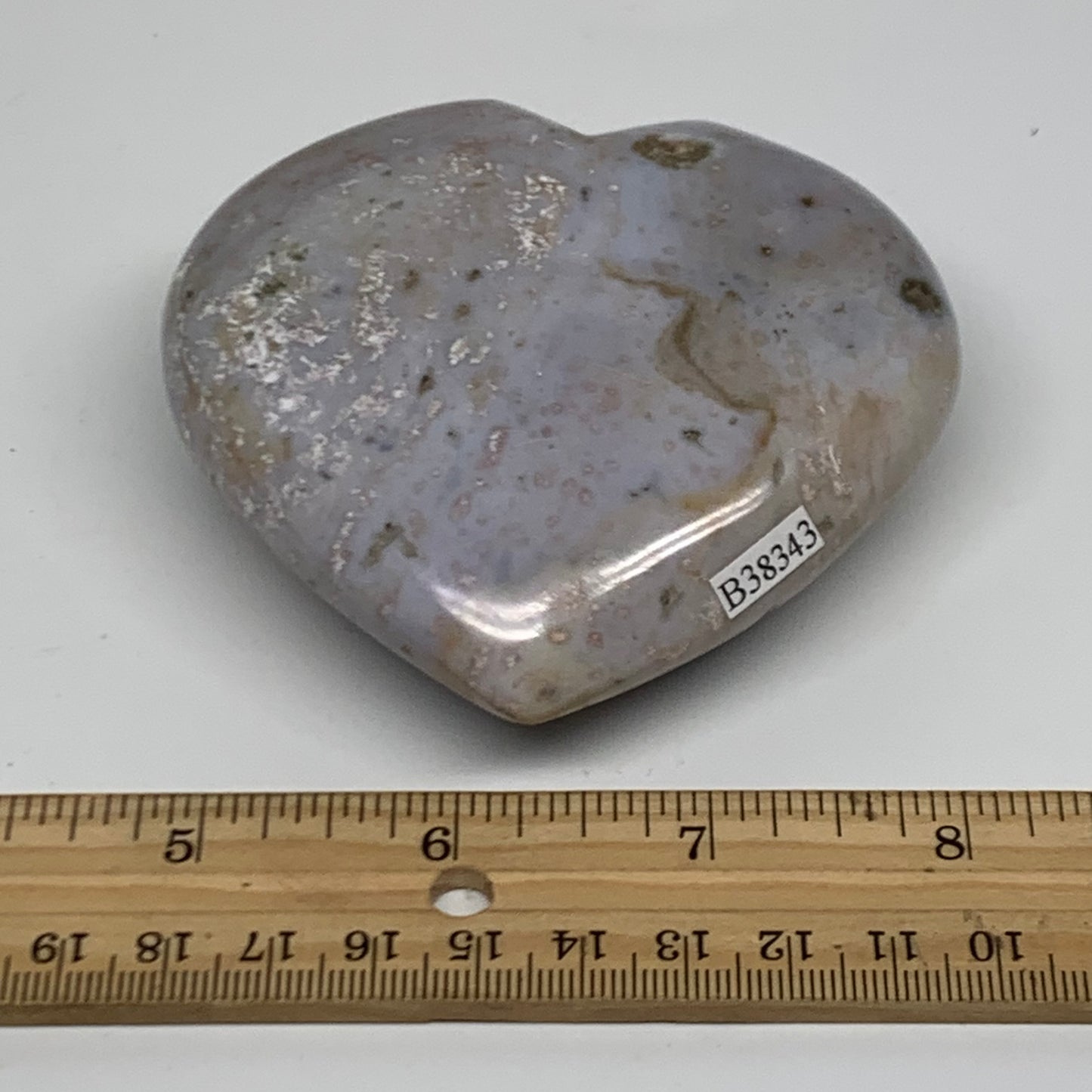 0.63 lbs, 3.3"x3.4"x1.3" Ocean Jasper Heart Polished Healing Crystal, B38343