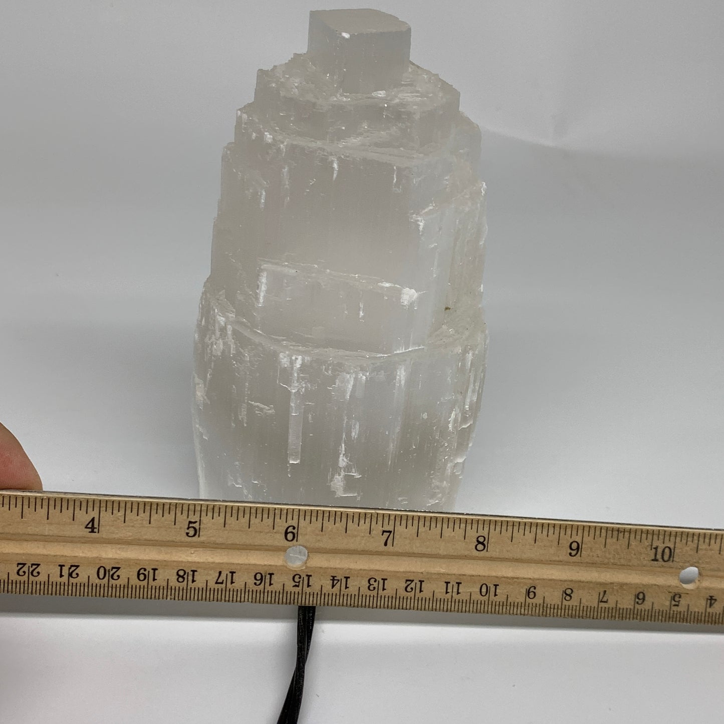 2.3 lbs, 6"x3.1", Raw Rough Selenite (Satin Spar) Lamp Tower, 6ft Chord, B35897