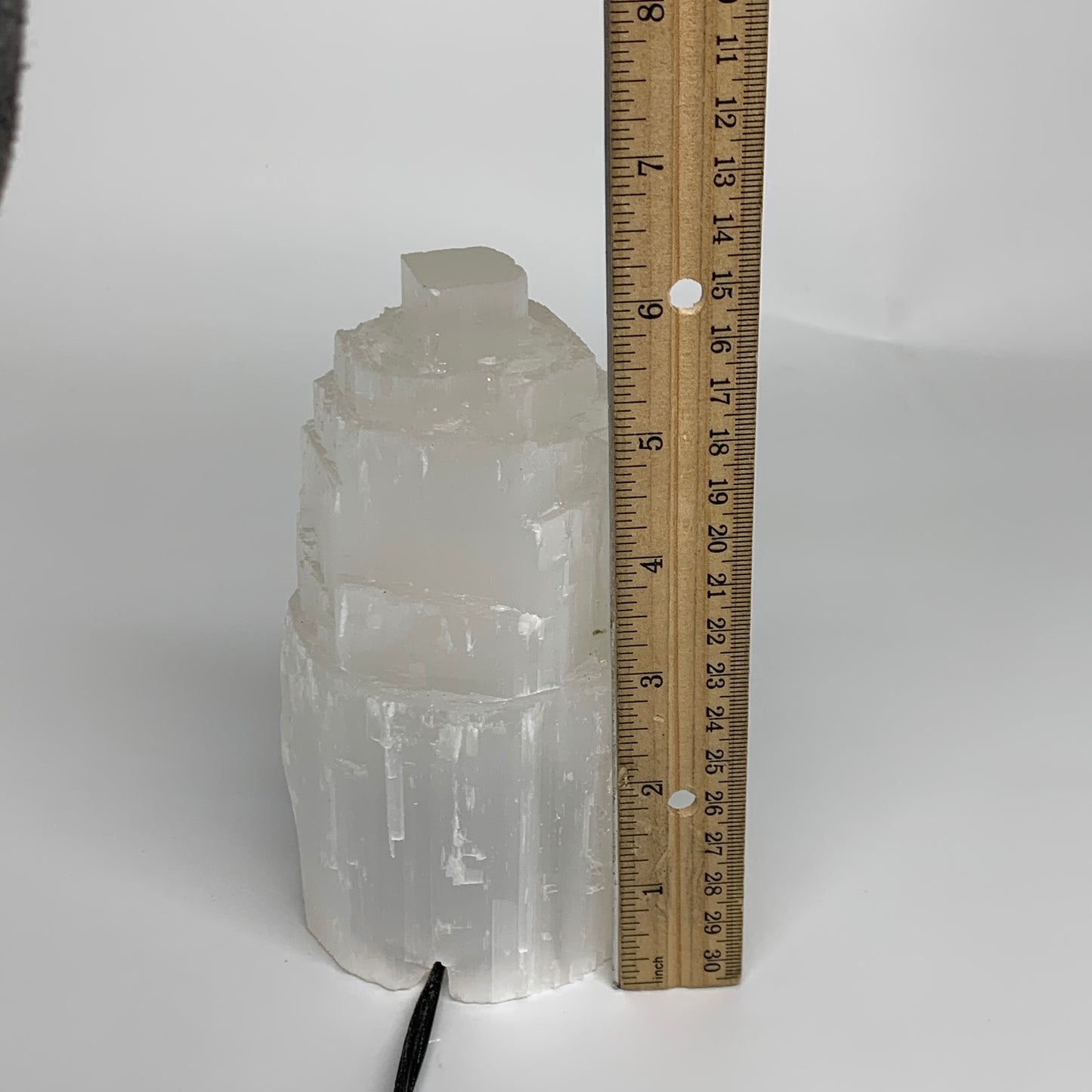 2.3 lbs, 6"x3.1", Raw Rough Selenite (Satin Spar) Lamp Tower, 6ft Chord, B35897
