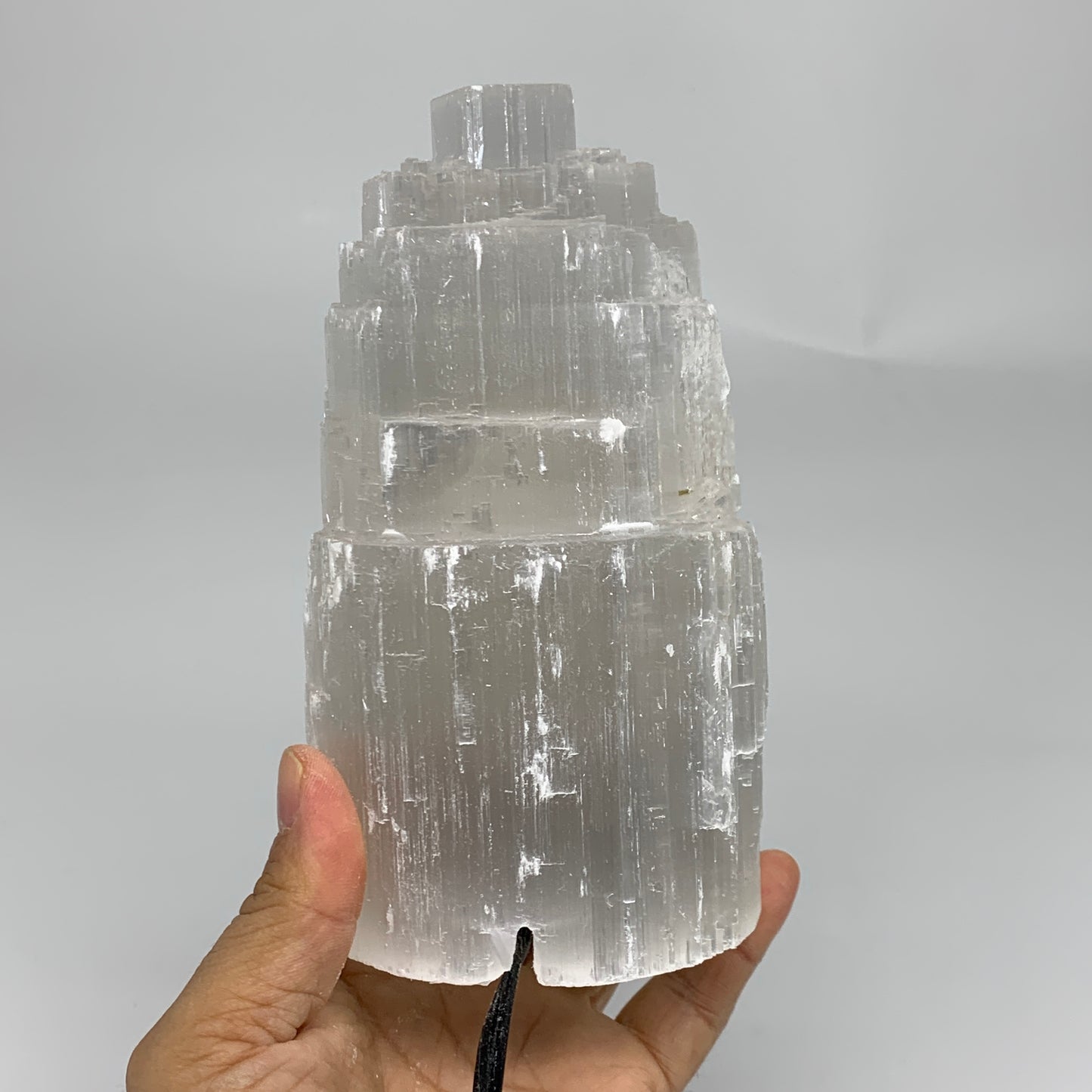 2.3 lbs, 6"x3.1", Raw Rough Selenite (Satin Spar) Lamp Tower, 6ft Chord, B35897