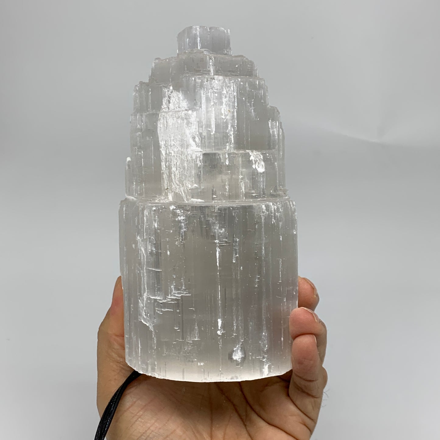 2.3 lbs, 6"x3.1", Raw Rough Selenite (Satin Spar) Lamp Tower, 6ft Chord, B35897