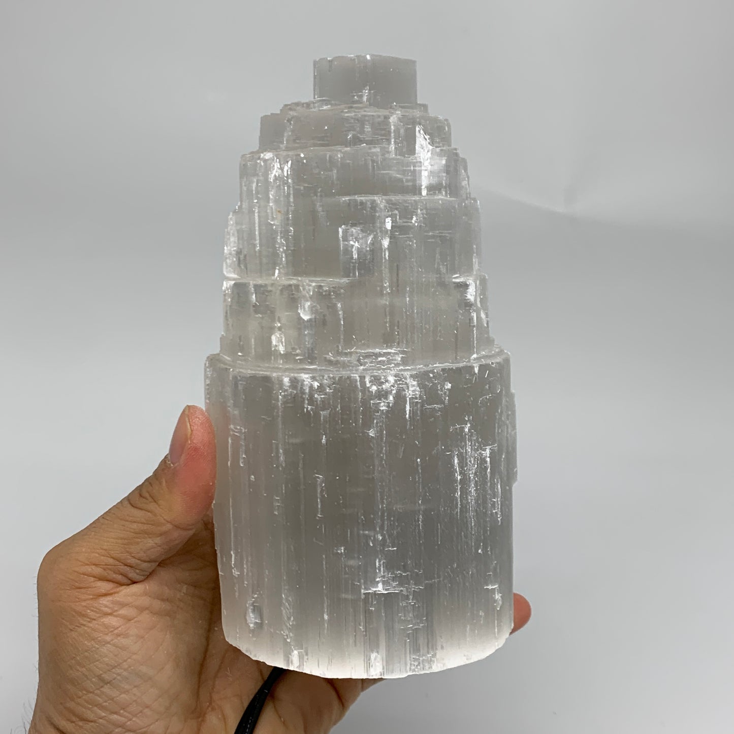 2.3 lbs, 6"x3.1", Raw Rough Selenite (Satin Spar) Lamp Tower, 6ft Chord, B35897