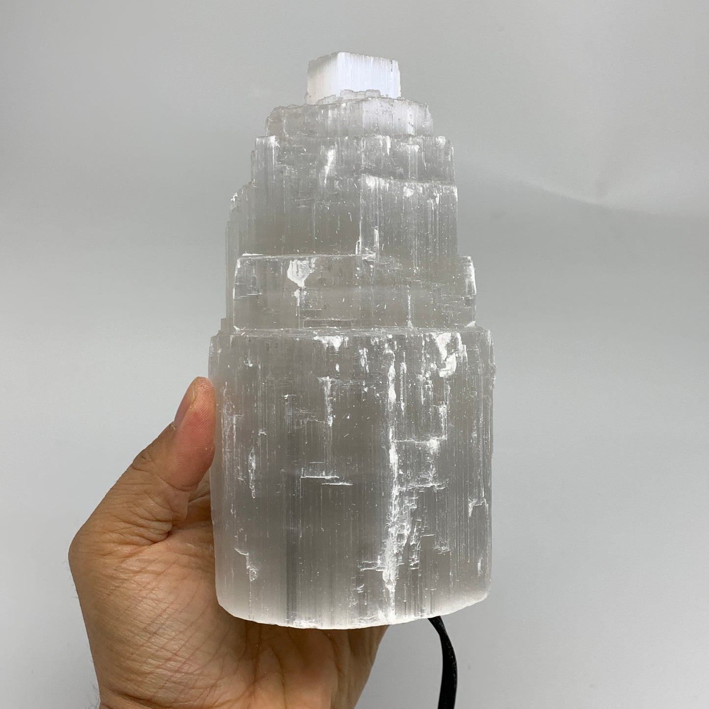 2.3 lbs, 6"x3.1", Raw Rough Selenite (Satin Spar) Lamp Tower, 6ft Chord, B35897