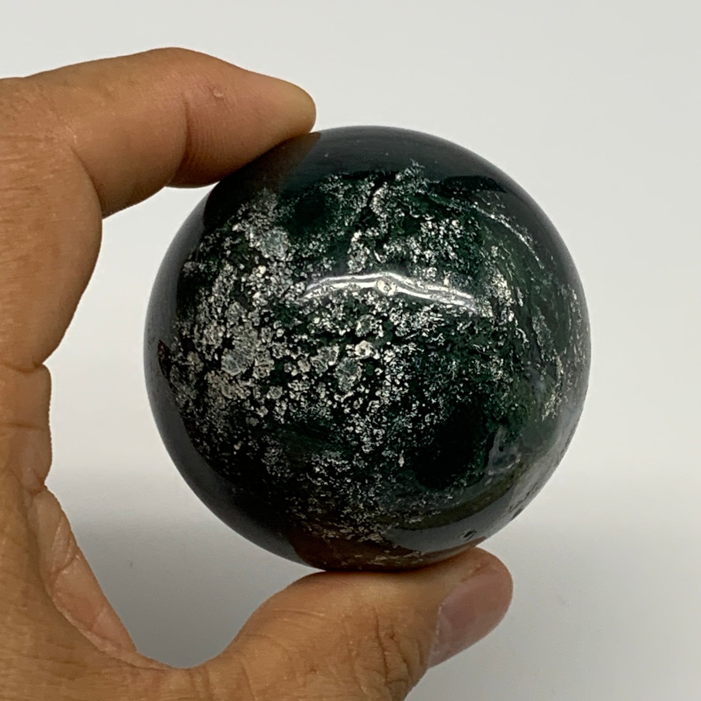 200.2g,2.1"(53mm), Natural Moss Agate Sphere Ball Gemstone @India,B29414