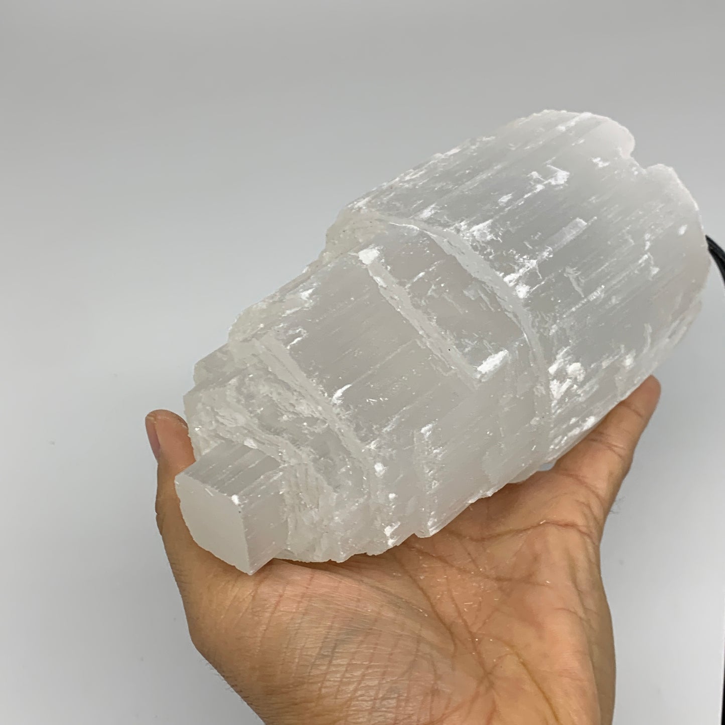 2.3 lbs, 6"x3.1", Raw Rough Selenite (Satin Spar) Lamp Tower, 6ft Chord, B35897