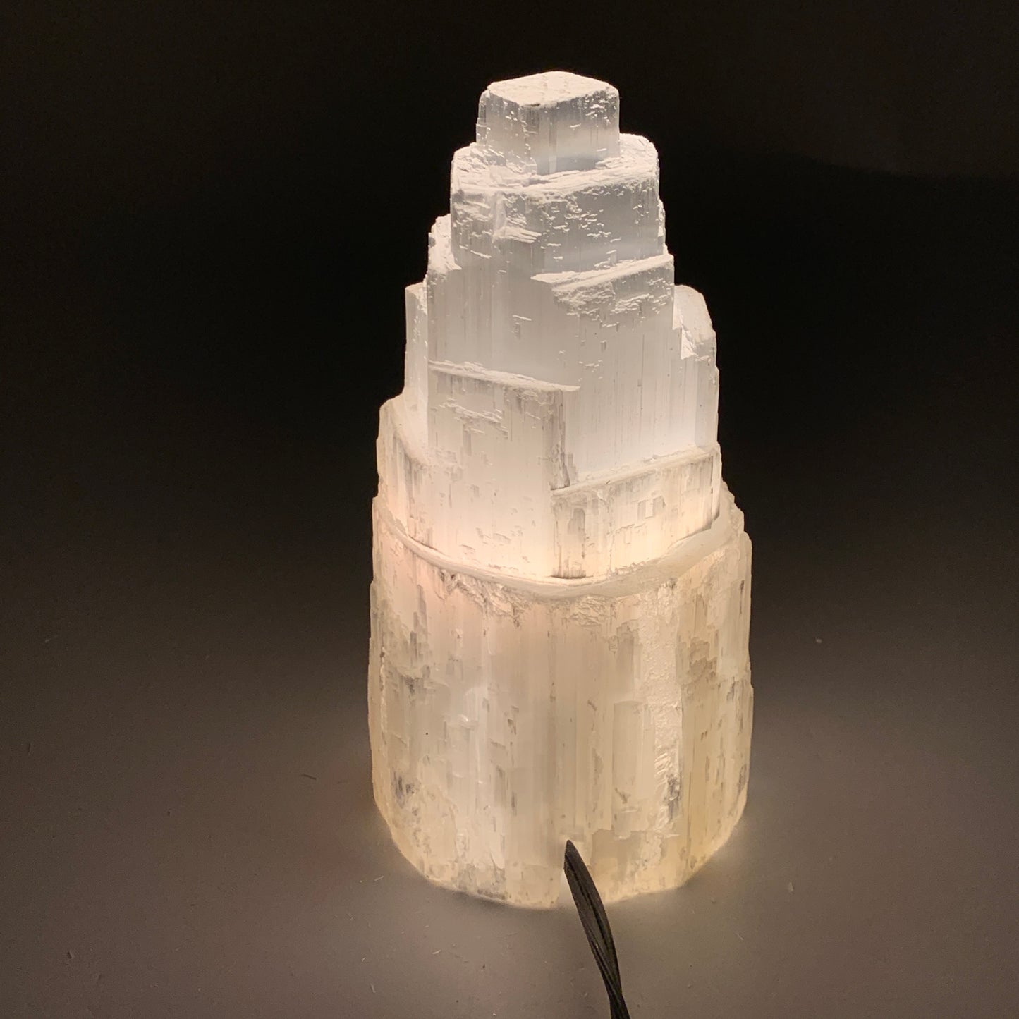 1.9 lbs, 6"x3.1", Raw Rough Selenite (Satin Spar) Lamp Tower, 6ft Chord, B35898