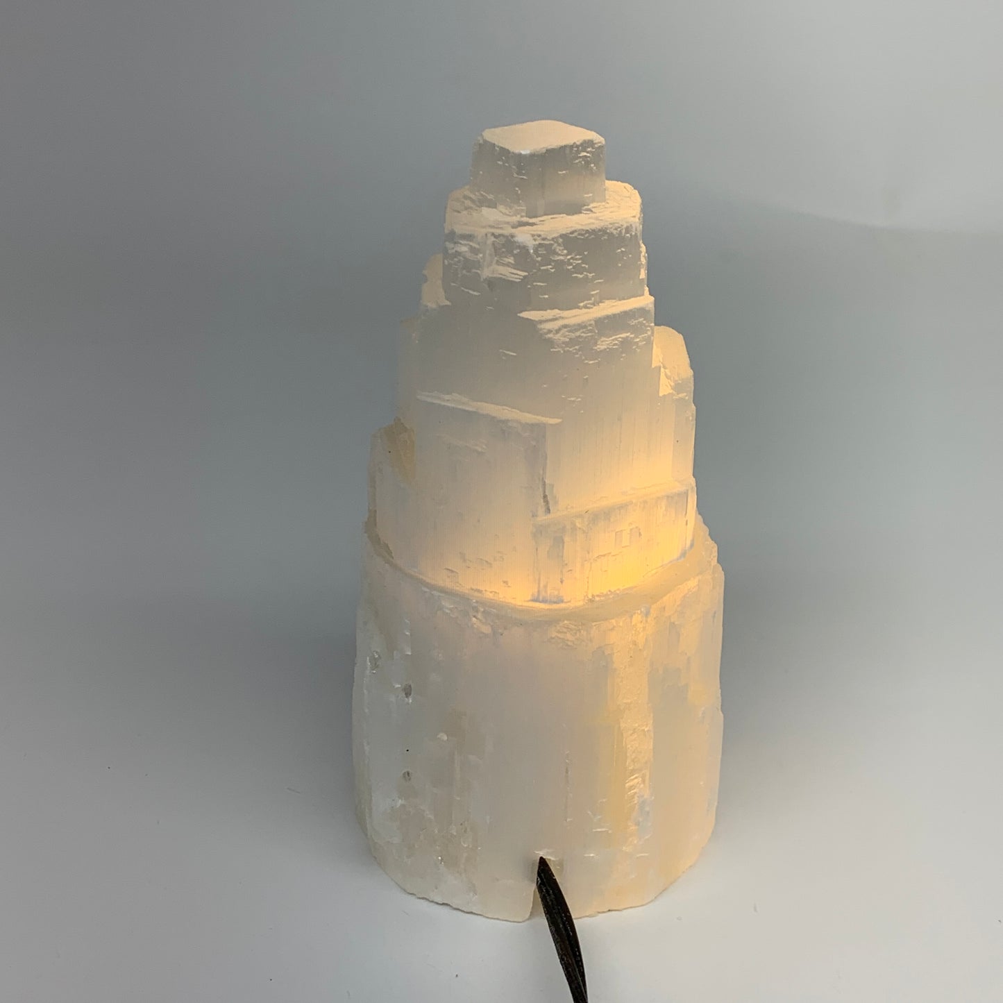 1.9 lbs, 6"x3.1", Raw Rough Selenite (Satin Spar) Lamp Tower, 6ft Chord, B35898
