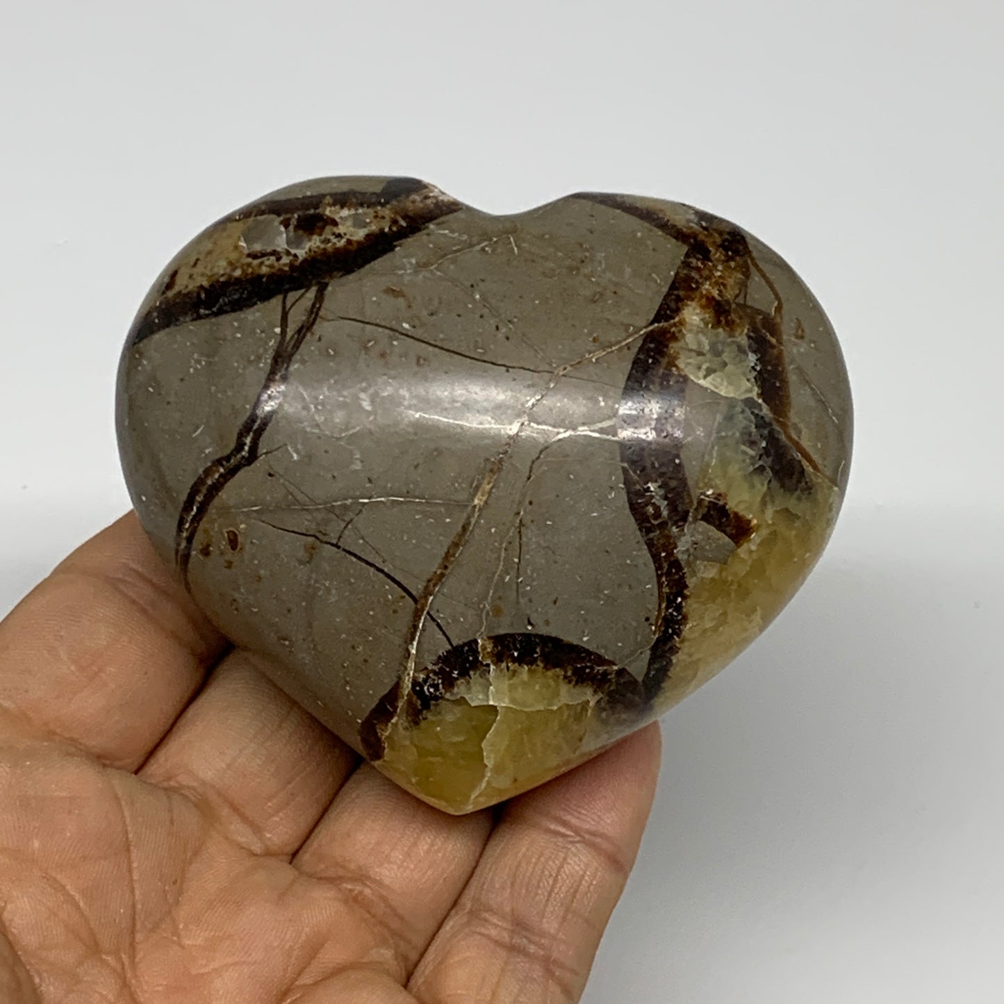 0.61 lbs, 2.7"x3"x1.5" Septarian Nodules Heart Polished Healing Crystal, B31013