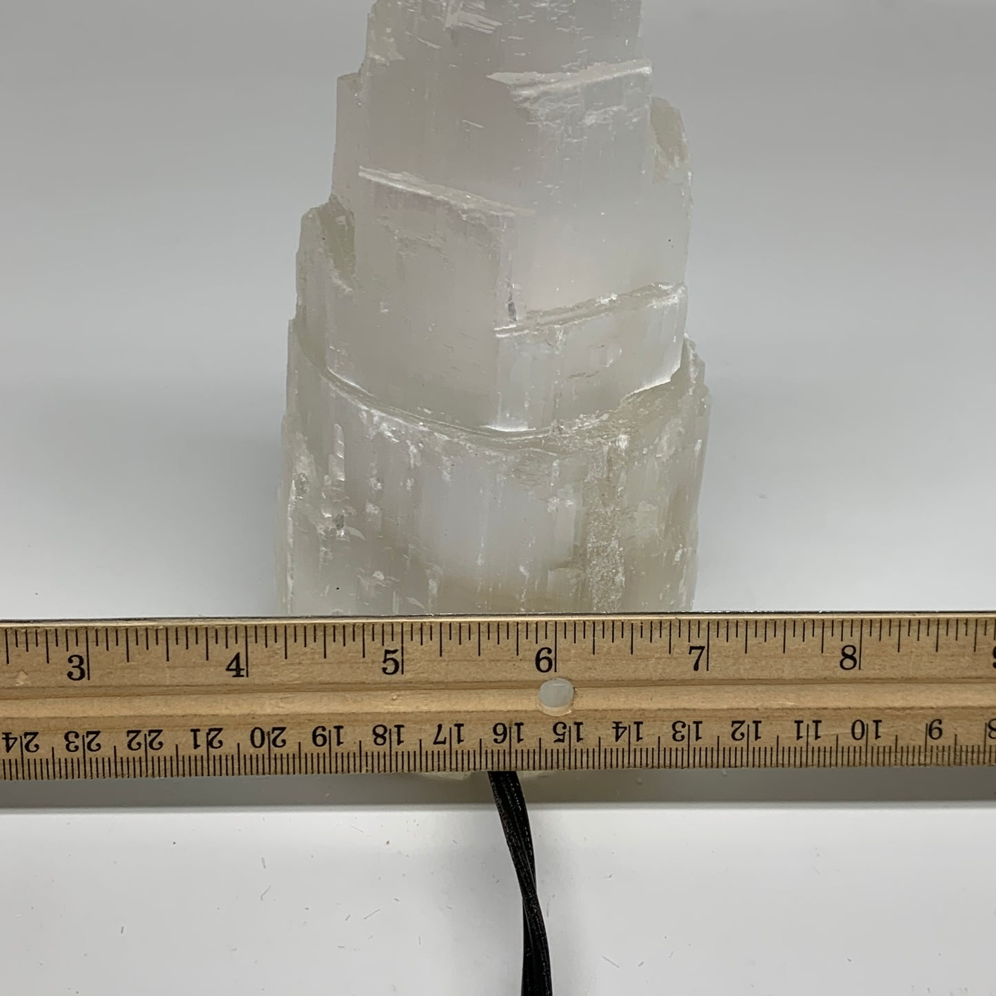 1.9 lbs, 6"x3.1", Raw Rough Selenite (Satin Spar) Lamp Tower, 6ft Chord, B35898