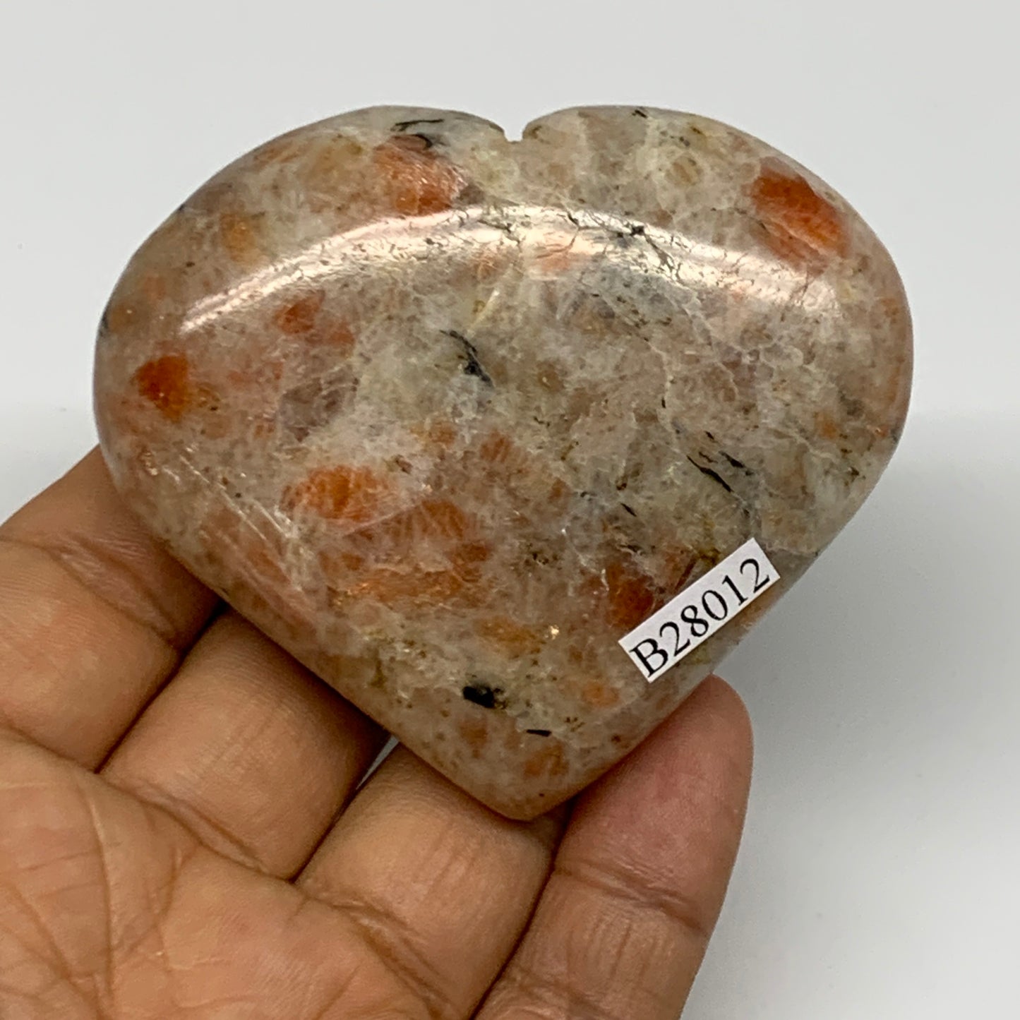 129.2g,2.4"x2.7"x0.9", Sunstone Heart Polished Healing Crystal @India, B28012