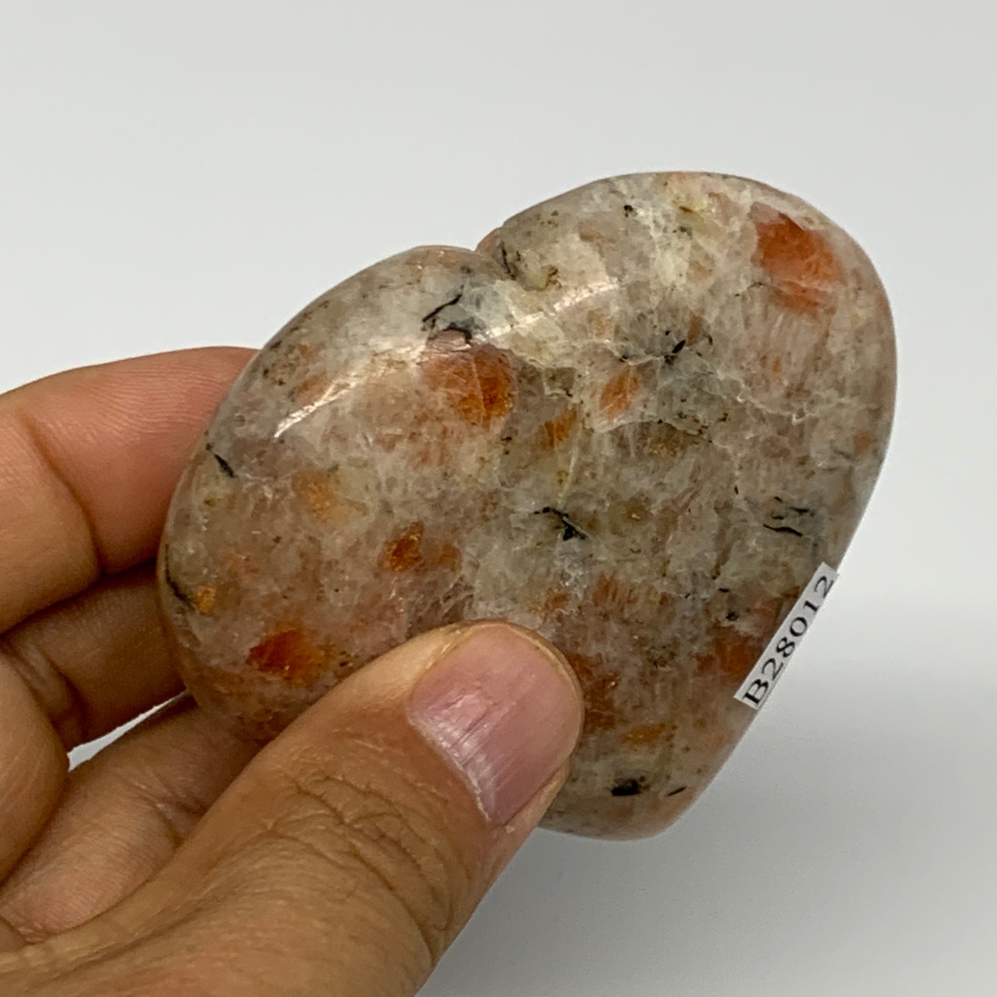 129.2g,2.4"x2.7"x0.9", Sunstone Heart Polished Healing Crystal @India, B28012