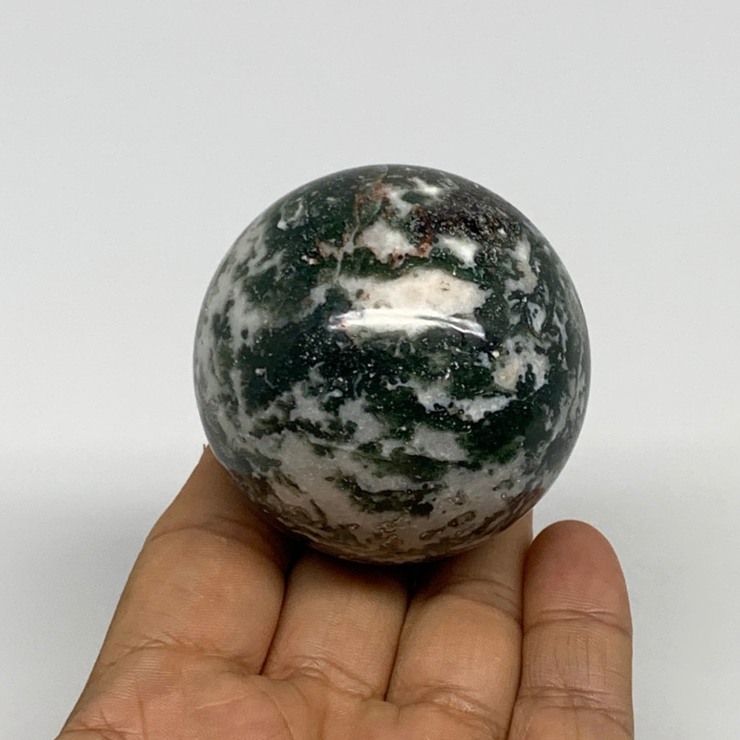 216.5g,2.1"(54mm), Natural Moss Agate Sphere Ball Gemstone @India,B29413