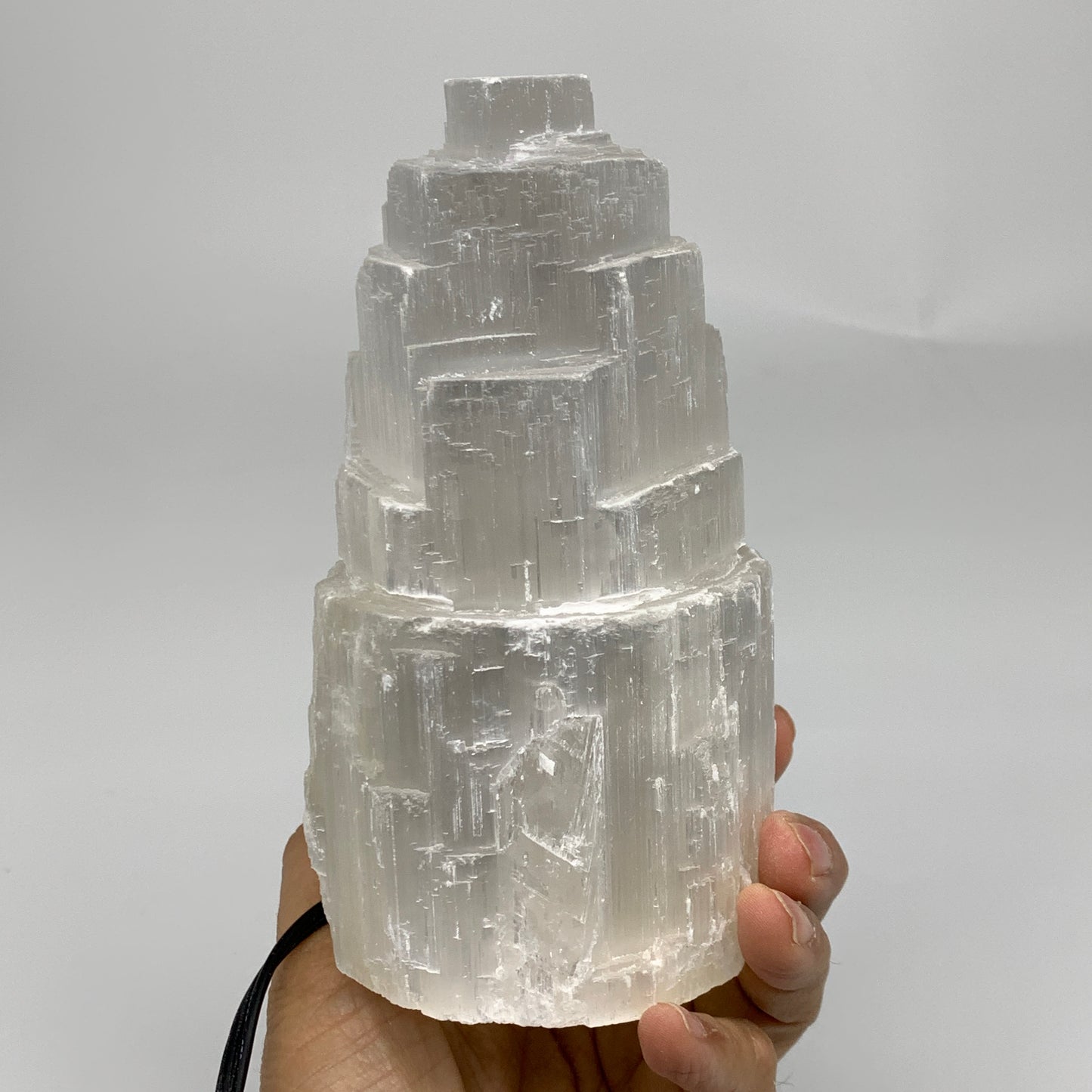 1.9 lbs, 6"x3.1", Raw Rough Selenite (Satin Spar) Lamp Tower, 6ft Chord, B35898