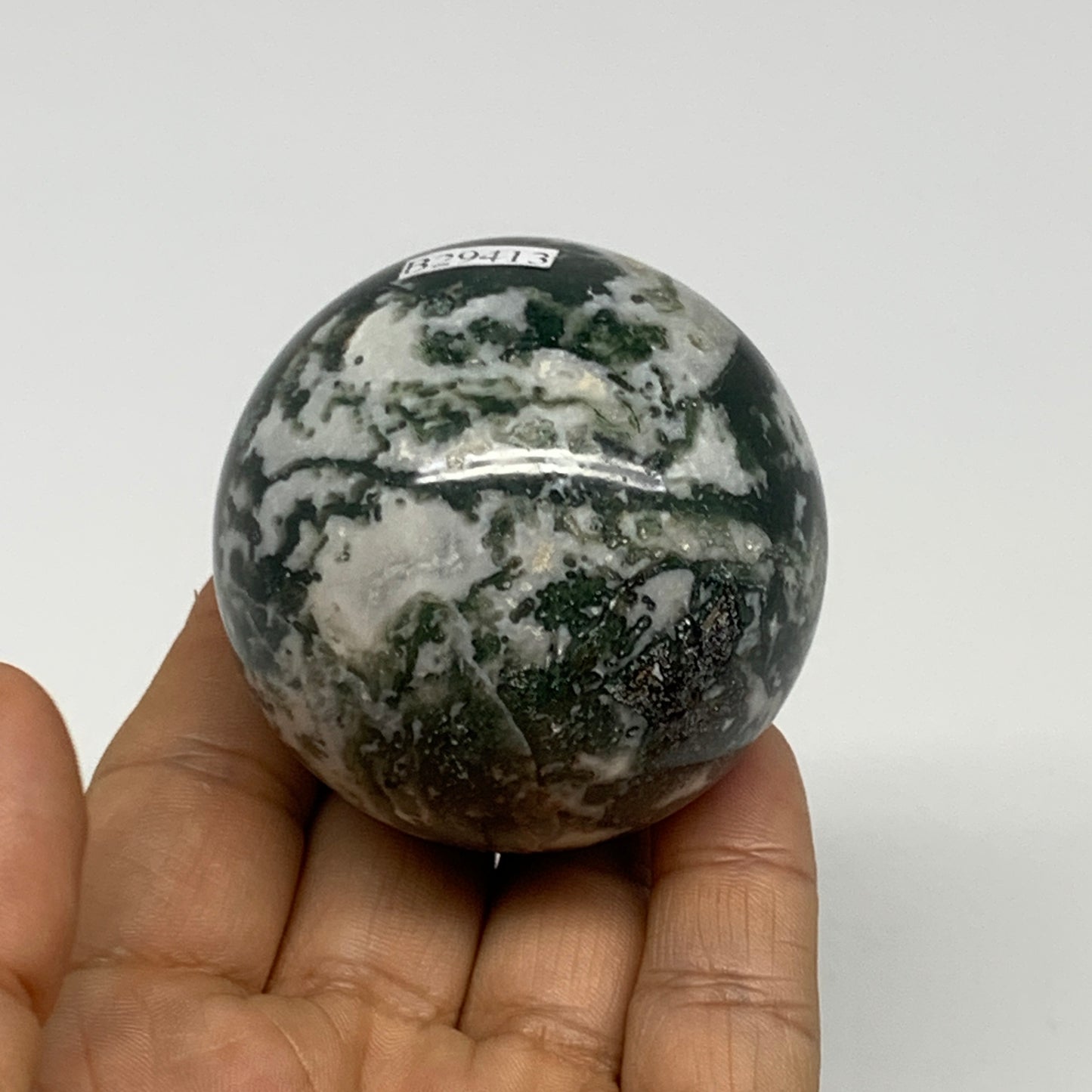 216.5g,2.1"(54mm), Natural Moss Agate Sphere Ball Gemstone @India,B29413