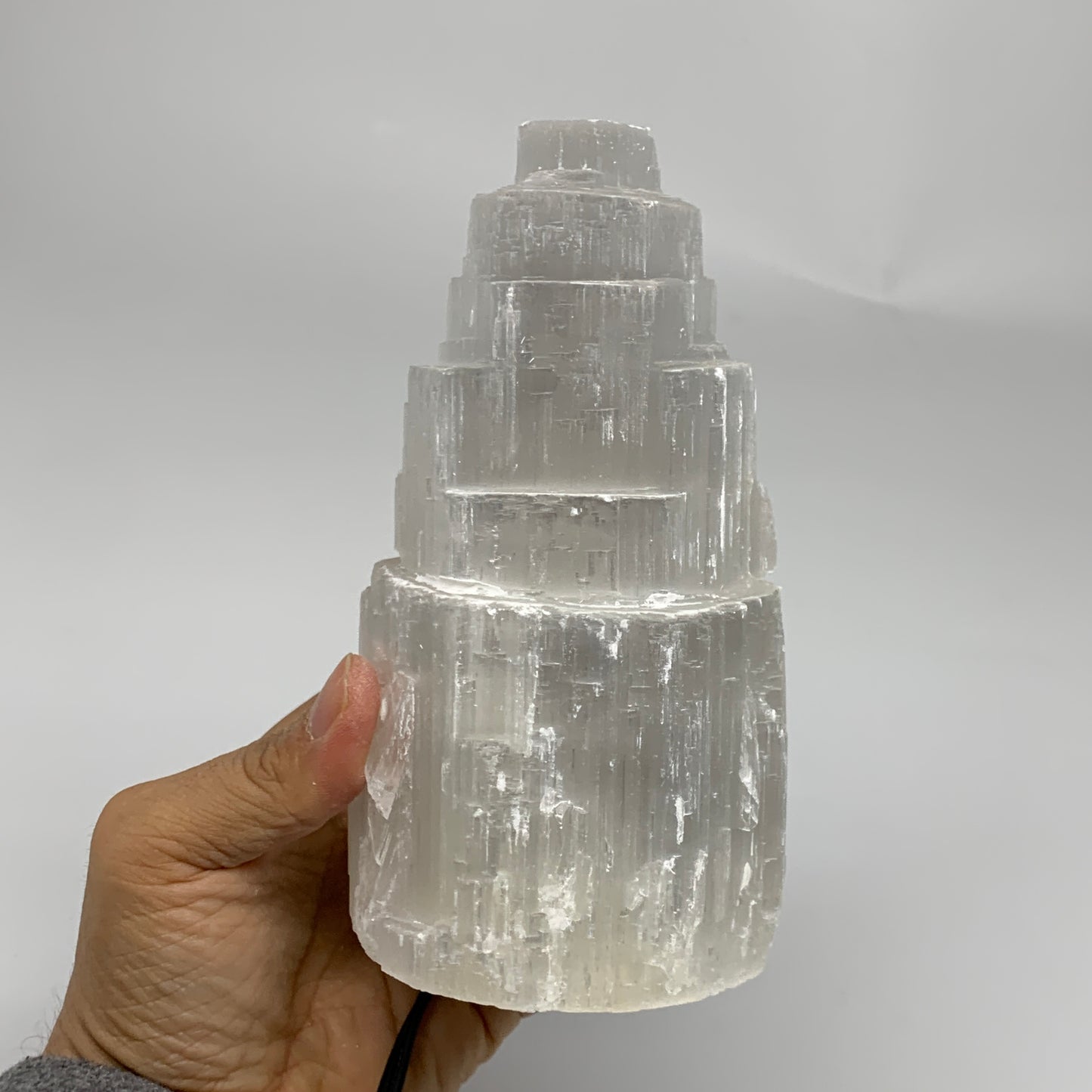 1.9 lbs, 6"x3.1", Raw Rough Selenite (Satin Spar) Lamp Tower, 6ft Chord, B35898