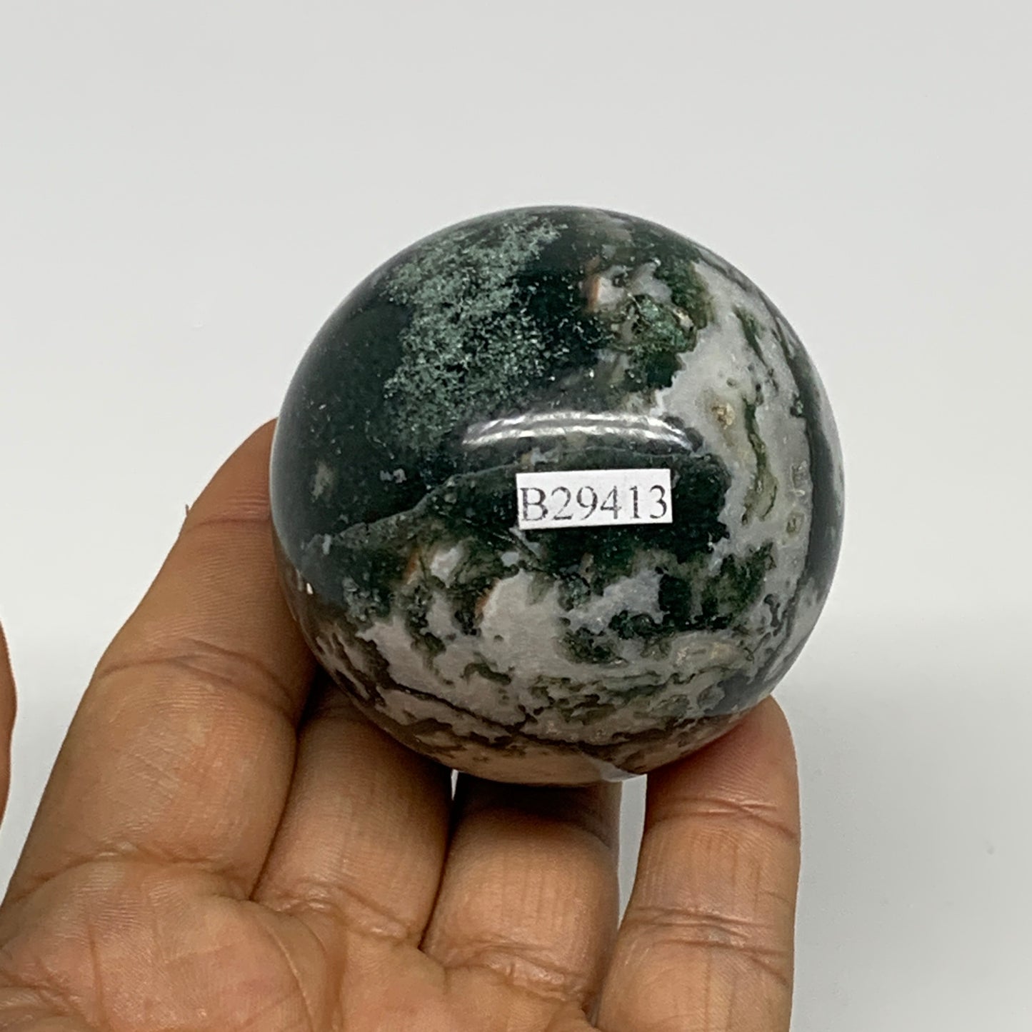 216.5g,2.1"(54mm), Natural Moss Agate Sphere Ball Gemstone @India,B29413