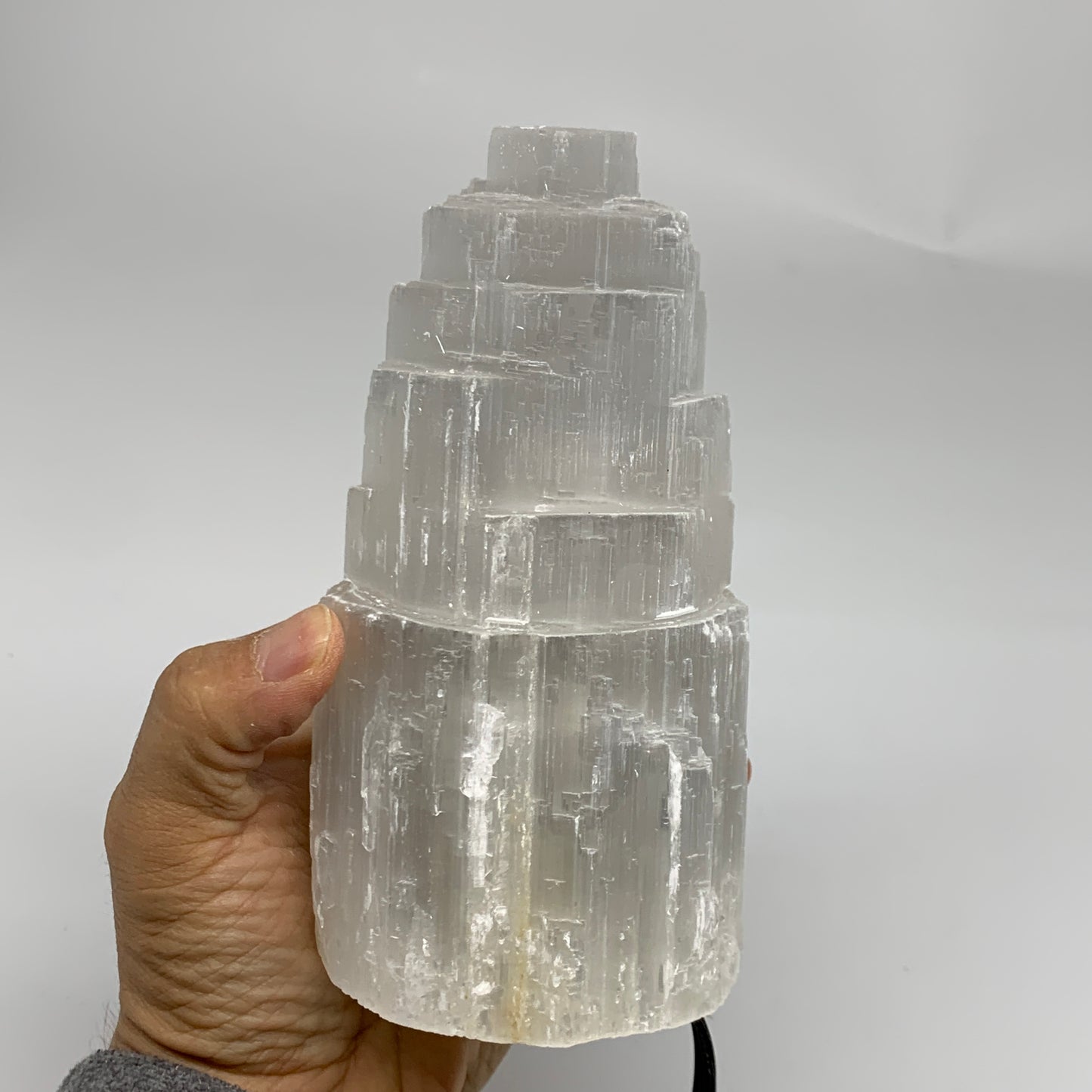 1.9 lbs, 6"x3.1", Raw Rough Selenite (Satin Spar) Lamp Tower, 6ft Chord, B35898