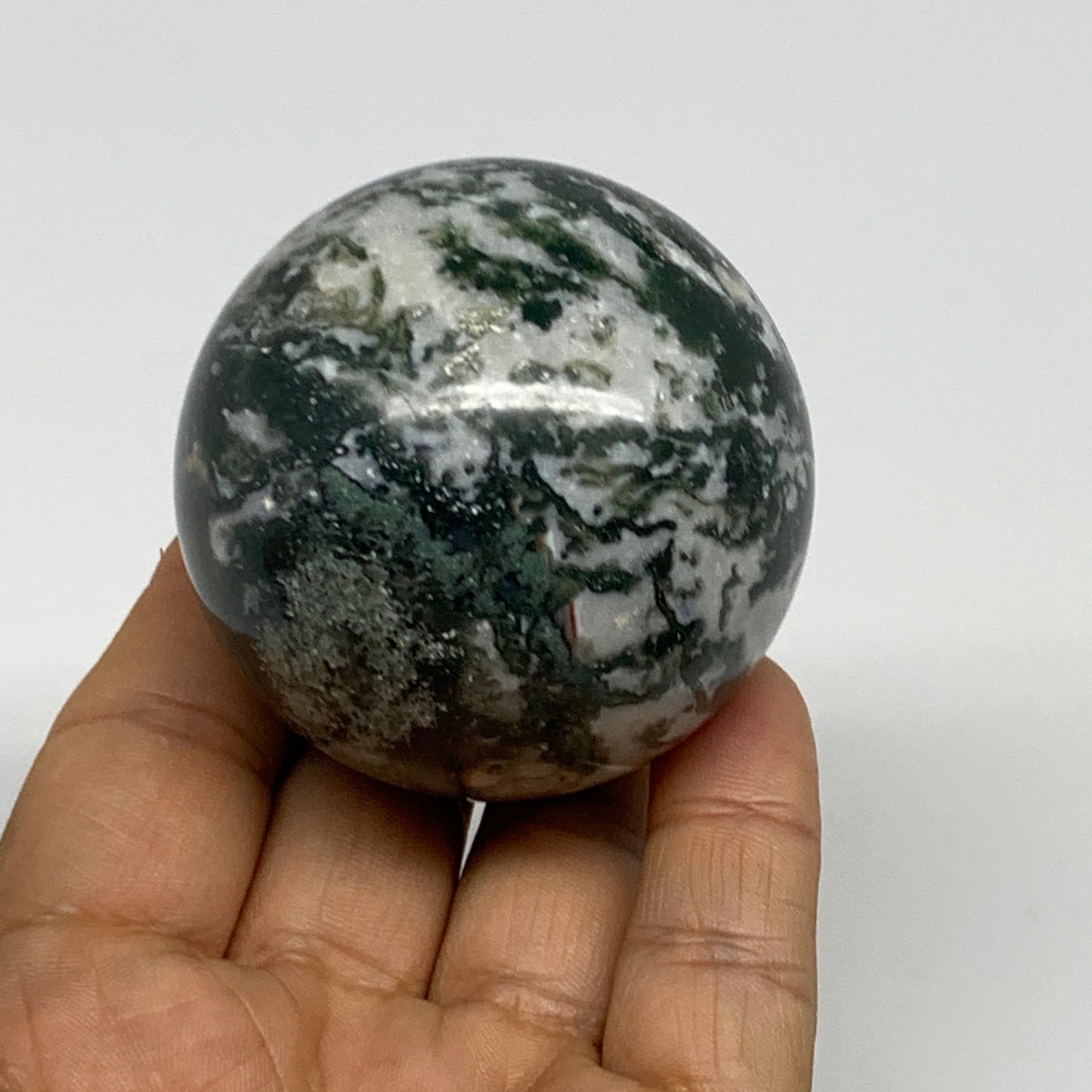 216.5g,2.1"(54mm), Natural Moss Agate Sphere Ball Gemstone @India,B29413