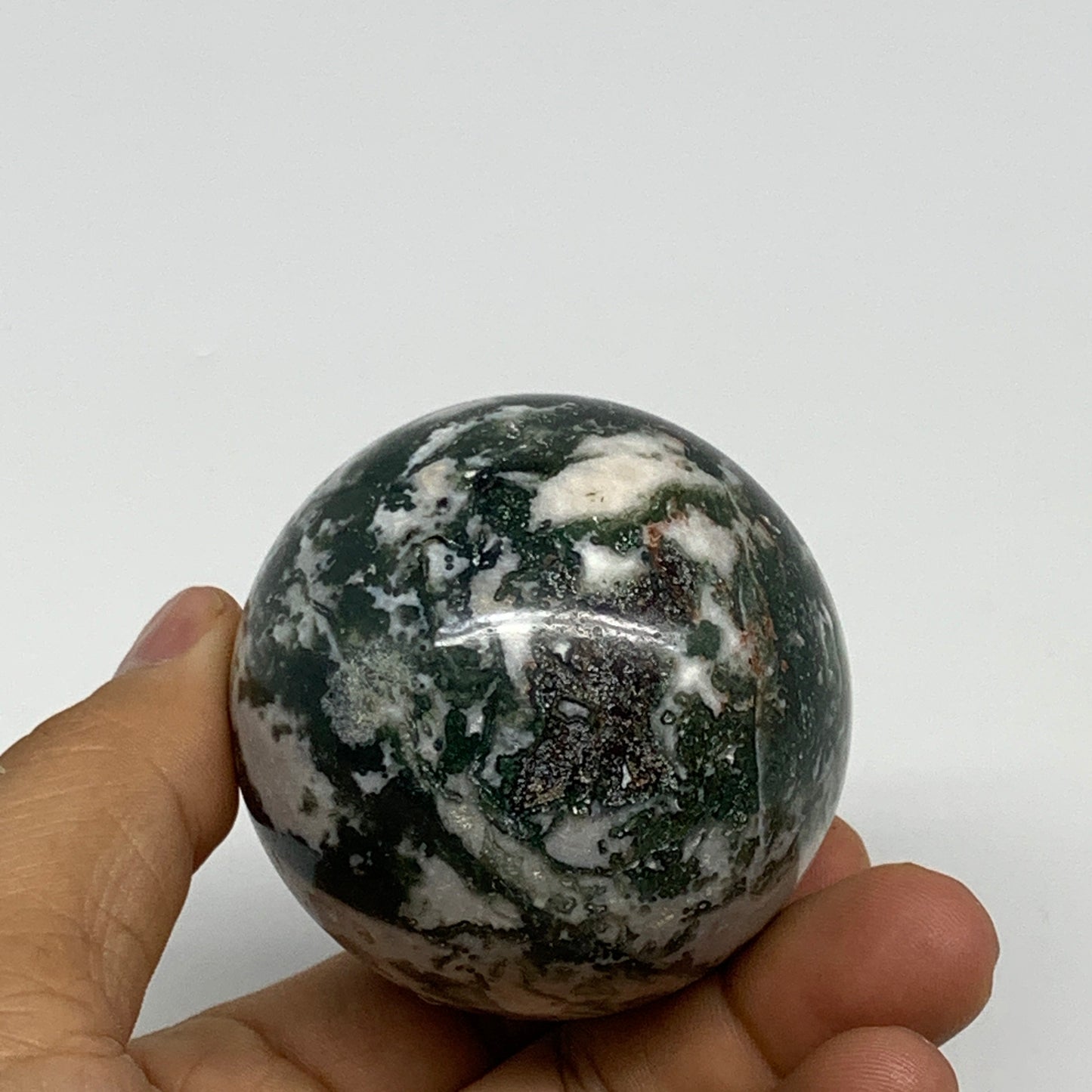 216.5g,2.1"(54mm), Natural Moss Agate Sphere Ball Gemstone @India,B29413