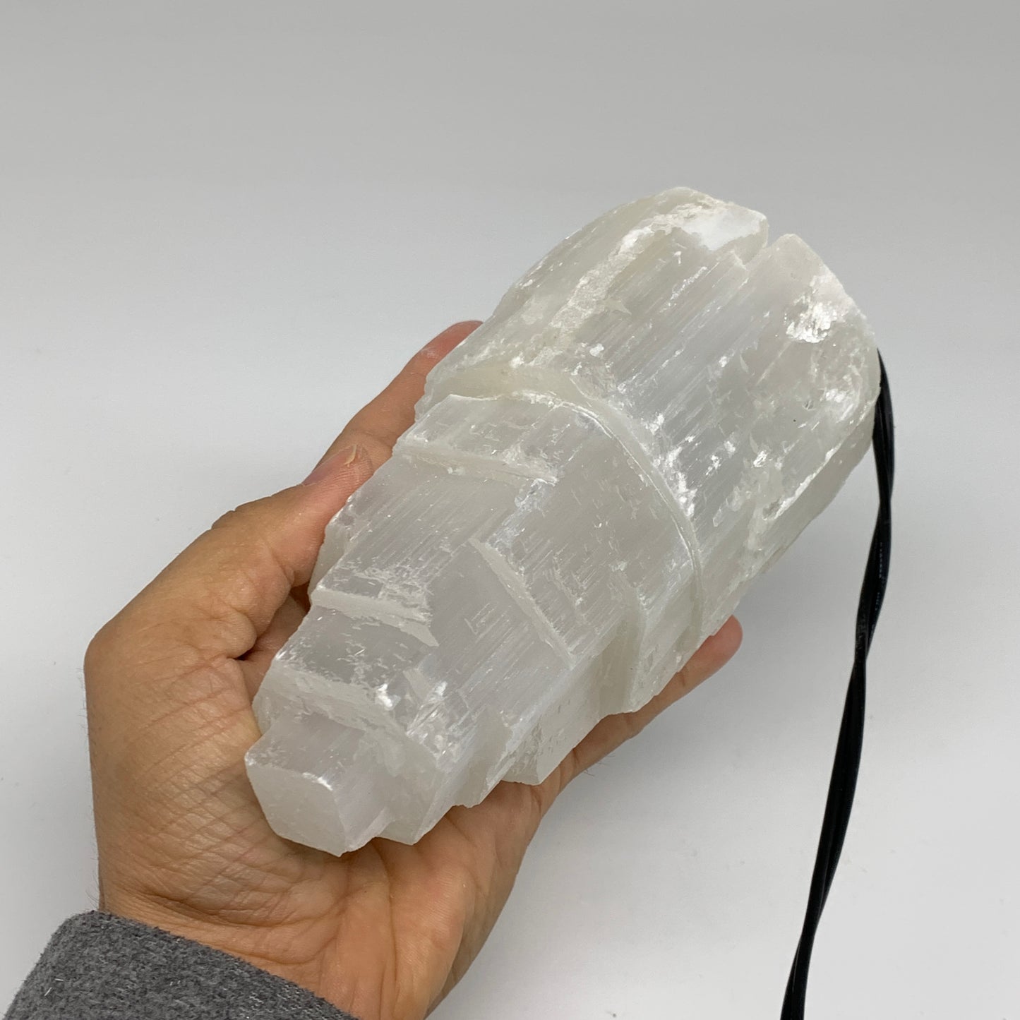 1.9 lbs, 6"x3.1", Raw Rough Selenite (Satin Spar) Lamp Tower, 6ft Chord, B35898