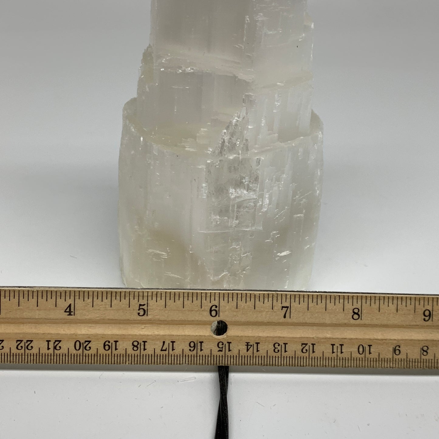 1.9 lbs, 6"x3.1", Raw Rough Selenite (Satin Spar) Lamp Tower, 6ft Chord, B35899