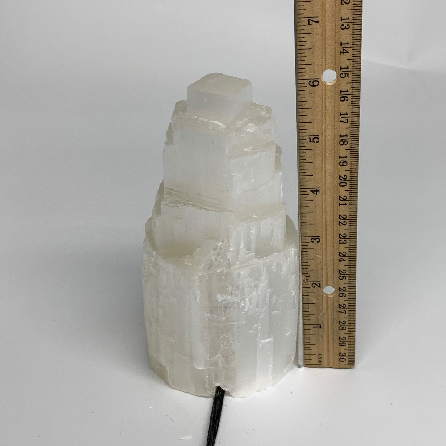 1.9 lbs, 6"x3.1", Raw Rough Selenite (Satin Spar) Lamp Tower, 6ft Chord, B35899
